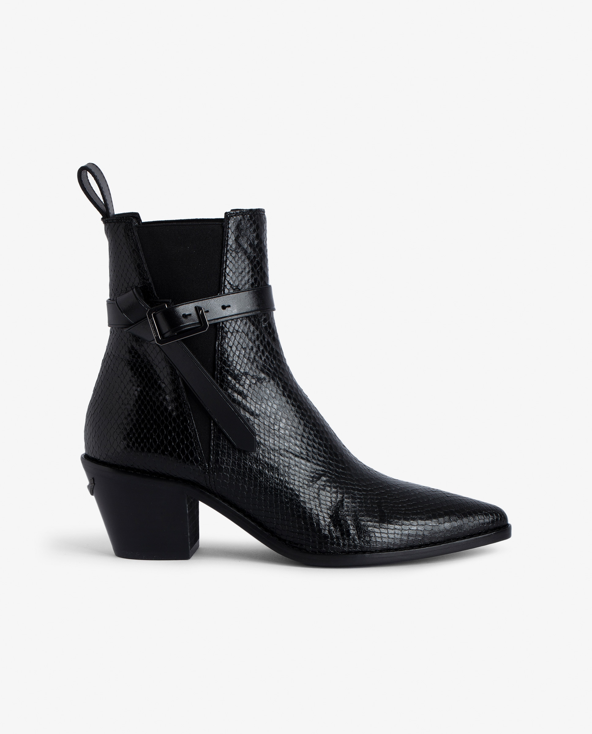 Zadig & Voltaire - Botines elásticos de mujer de piel con efecto pitón en negro.