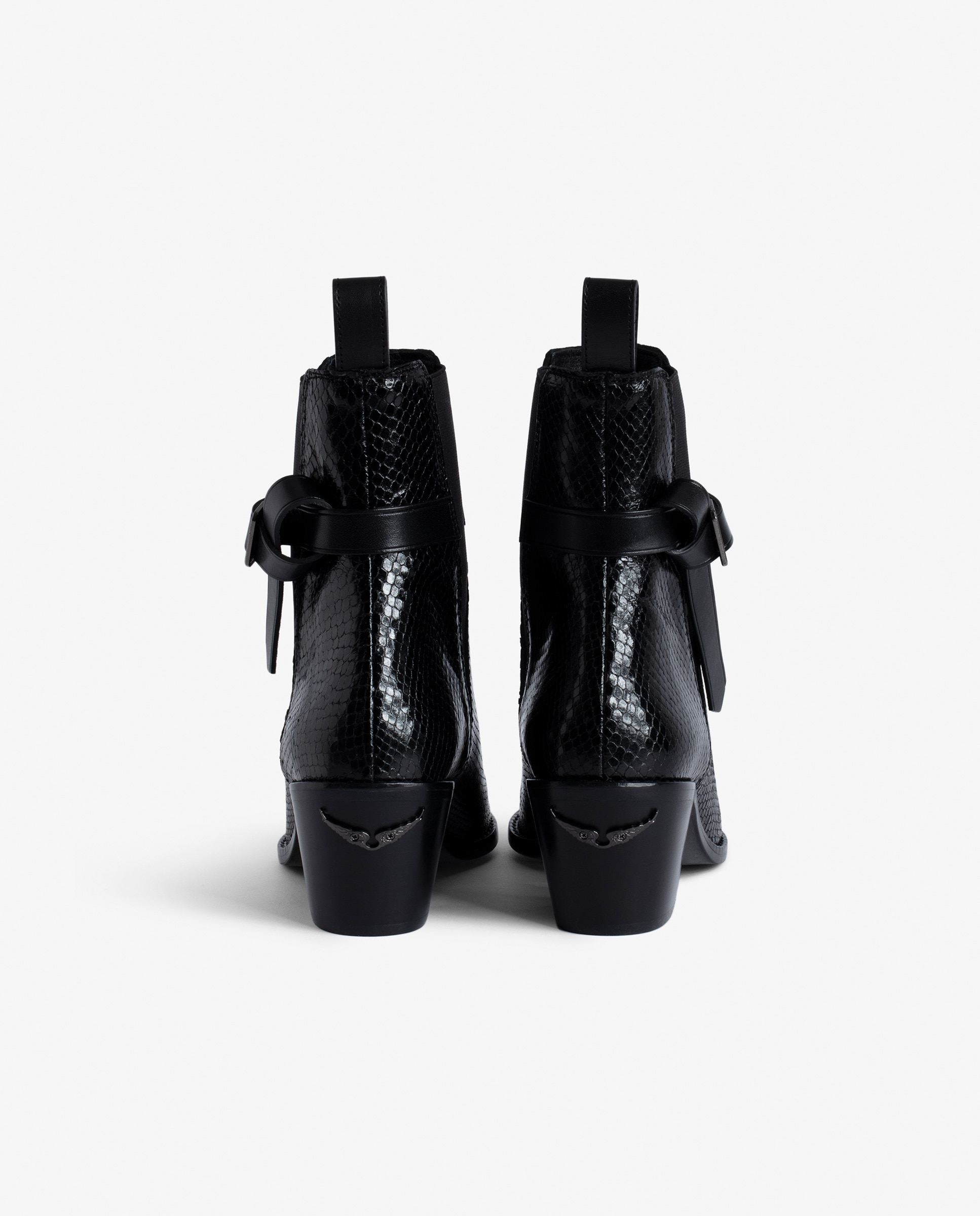 Imagen 3 de Botines cowboy de mujer de piel con efecto pitón y hebilla en c - Zadig & Voltaire - Negro Negro