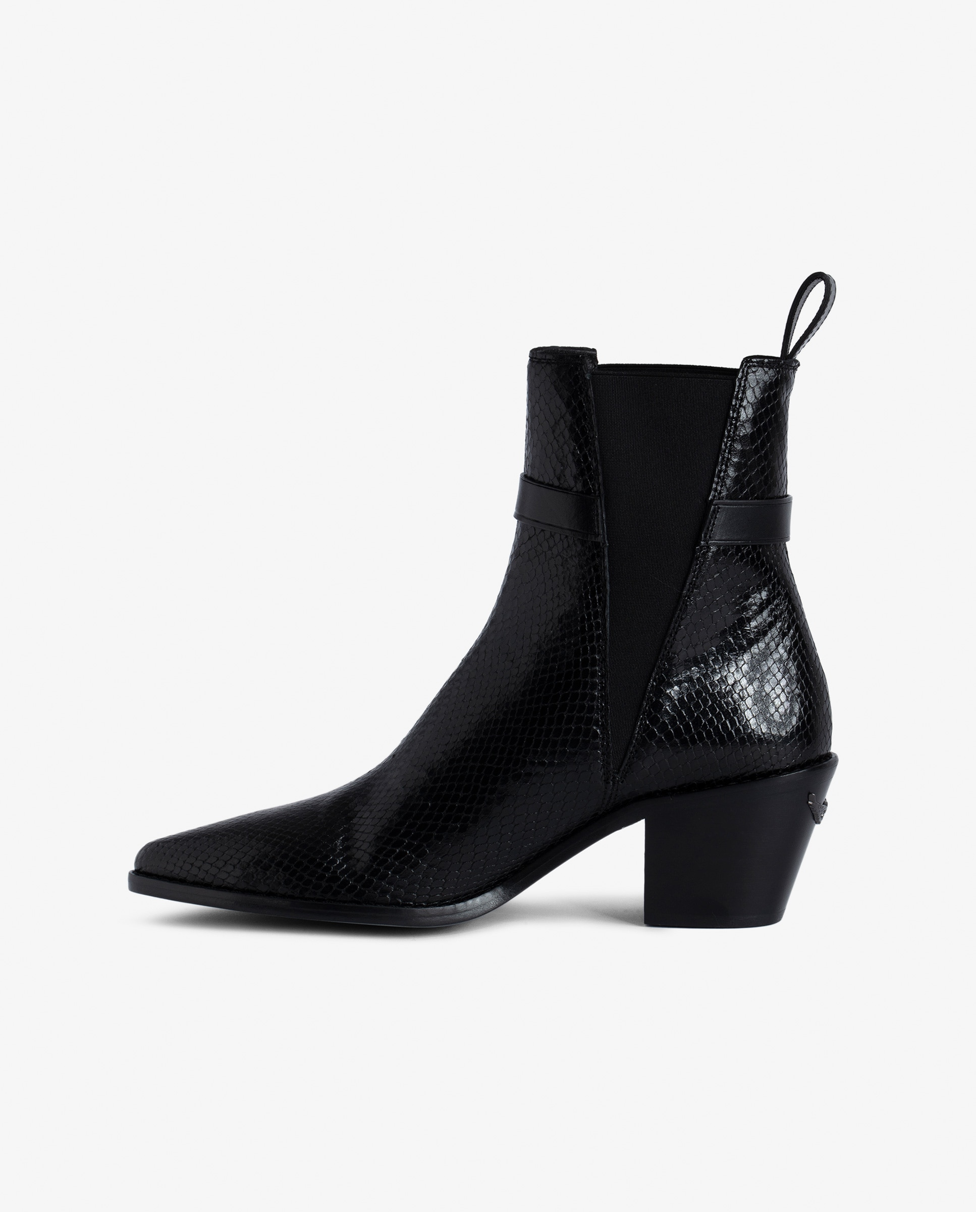 Imagen 5 de Botines cowboy de mujer de piel con efecto pitón y hebilla en c - Zadig & Voltaire - Negro Negro