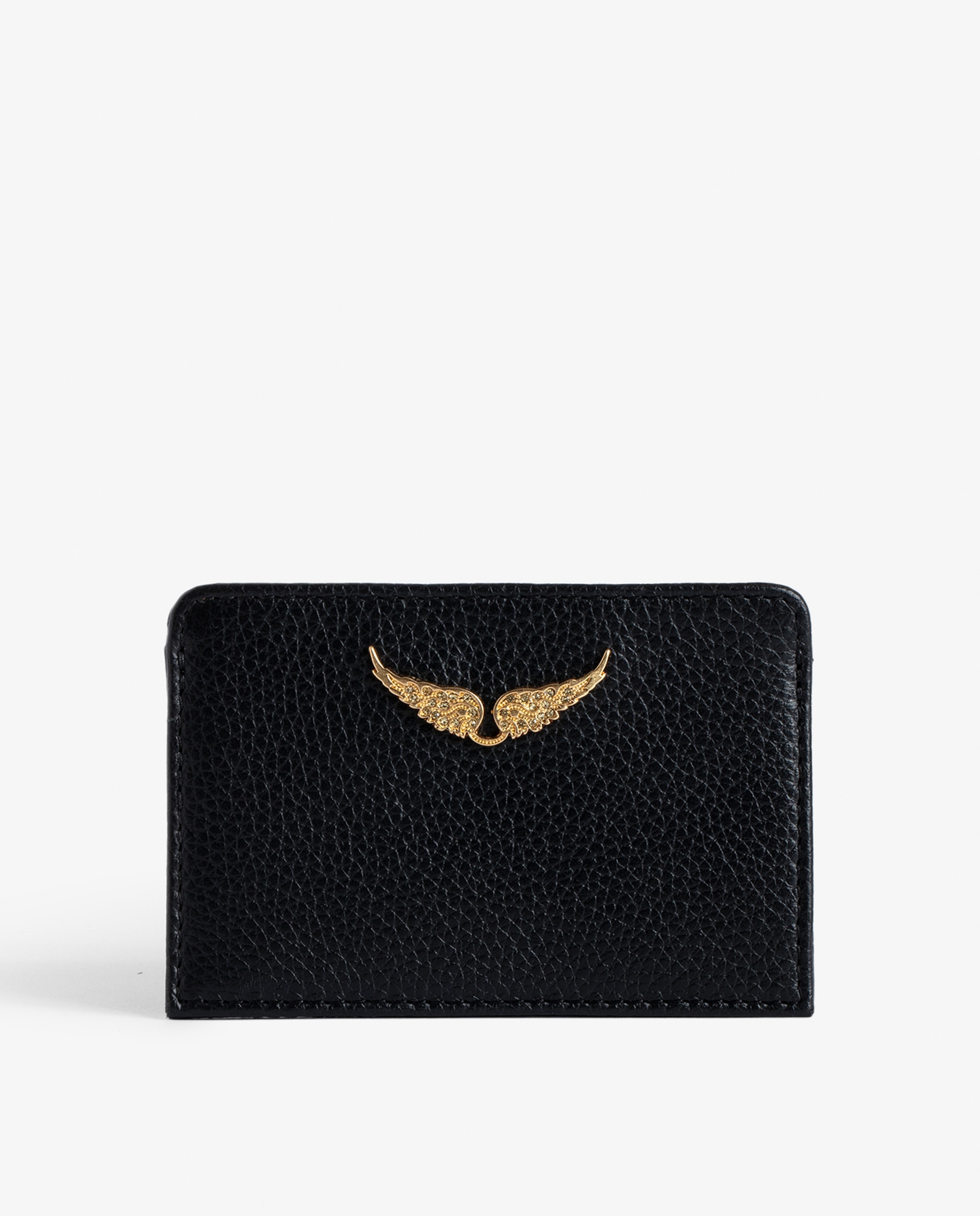 Tarjetero de mujer de piel granulada con colgante de strass - Zadig & Voltaire - Negro / Natural Negro / Natural-1