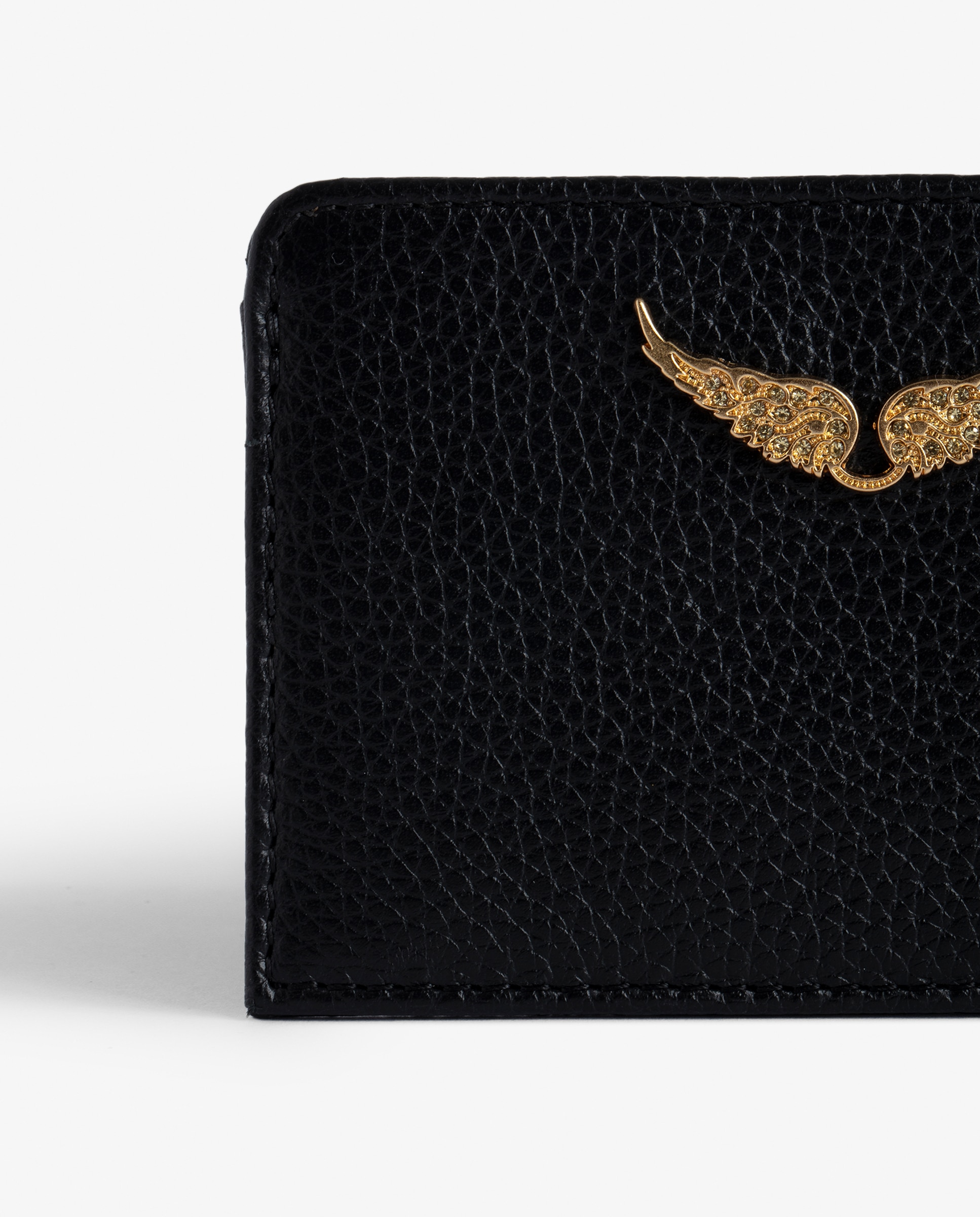 Tarjetero de mujer de piel granulada con colgante de strass - Zadig & Voltaire - Negro / Natural Negro / Natural-2