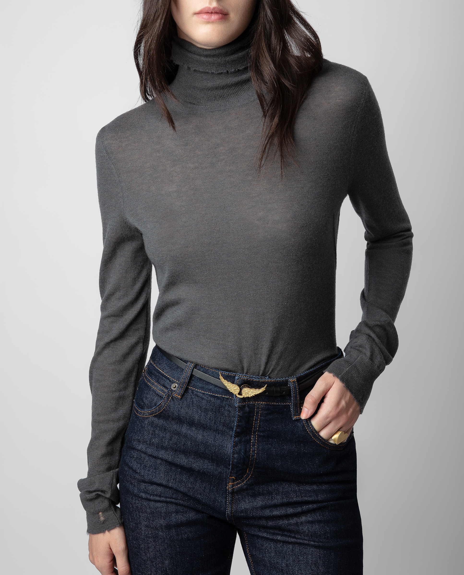 Jersey de mujer Bobby con cuello alto de cachemira de plumas