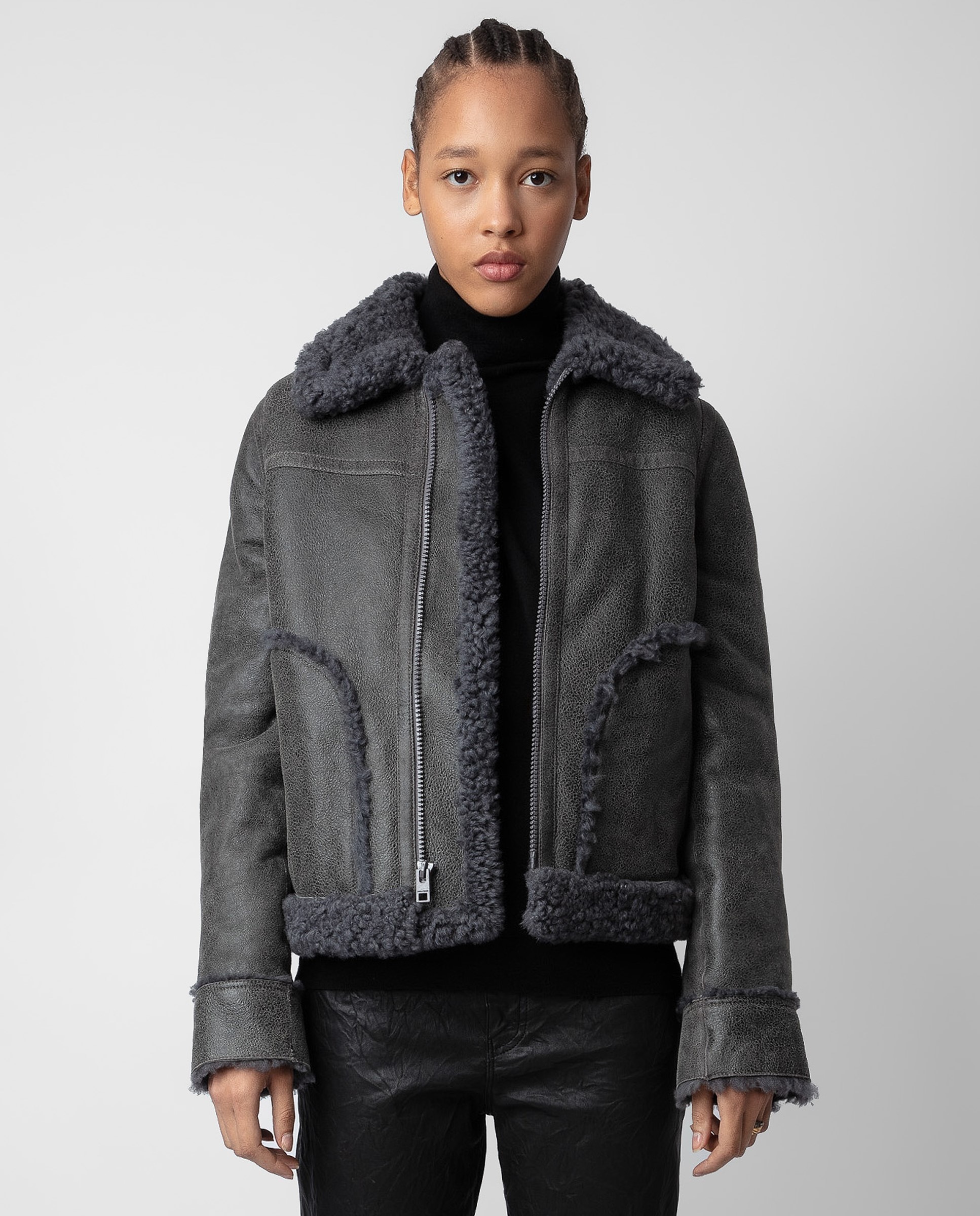 Zadig & Voltaire - Cazadora de mujer estilo aviador 100% piel envejecida.