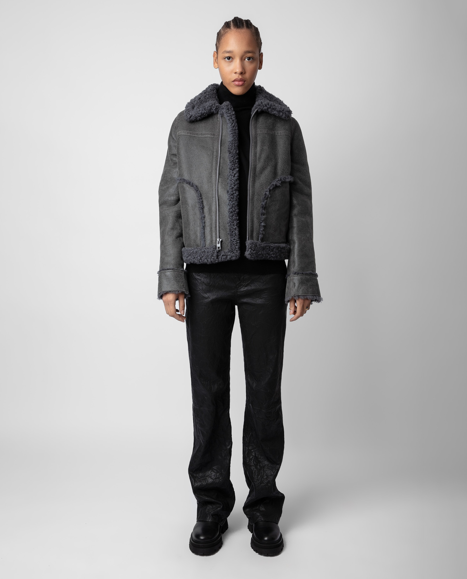 Cazadora de mujer estilo aviador doble faz envejecida - Zadig & Voltaire - Gris oscuro Gris oscuro-4