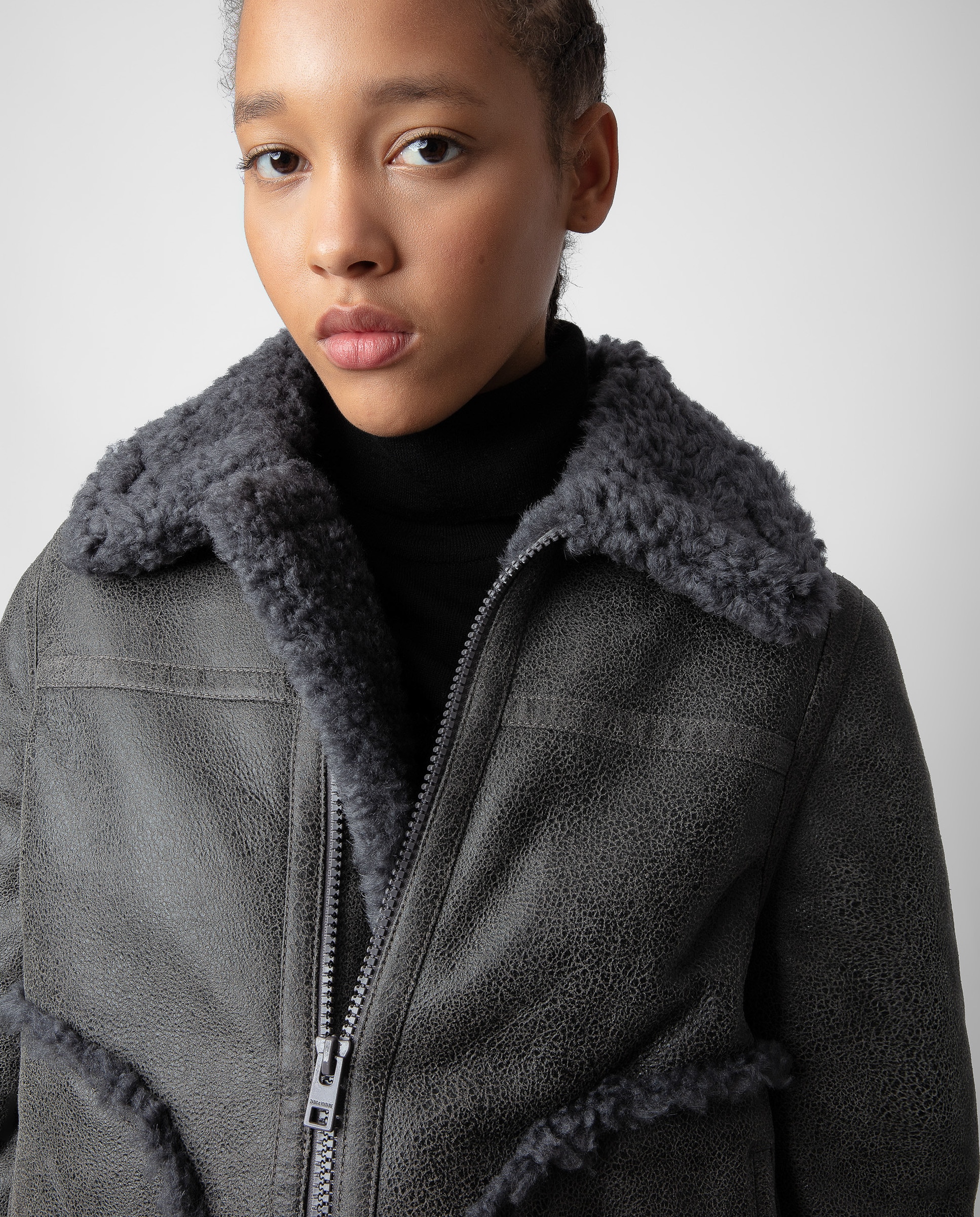 Cazadora de mujer estilo aviador doble faz envejecida - Zadig & Voltaire - Gris oscuro Gris oscuro-5