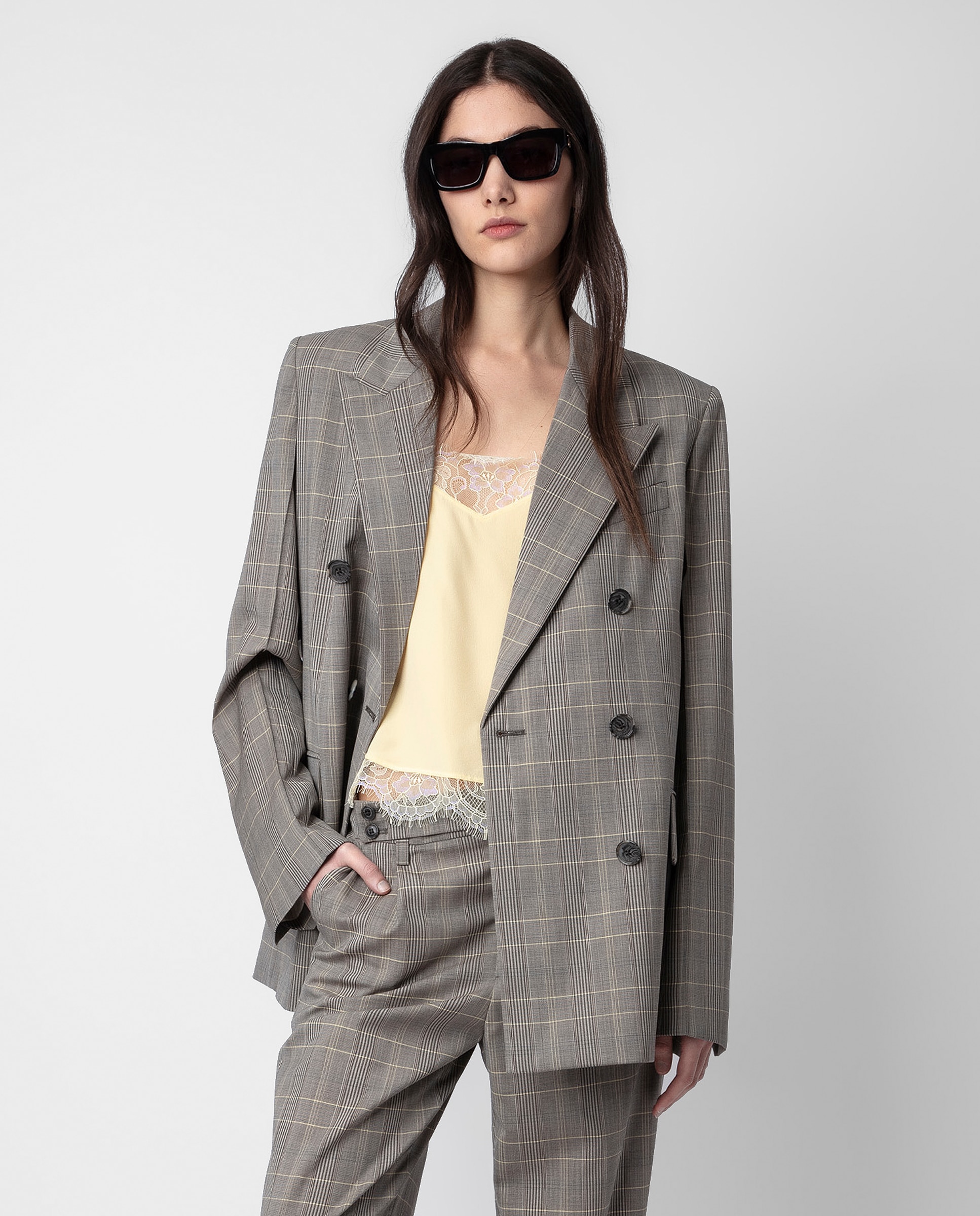 Zadig & Voltaire - Blazer de mujer Vaena a cuadros con doble botonadura.