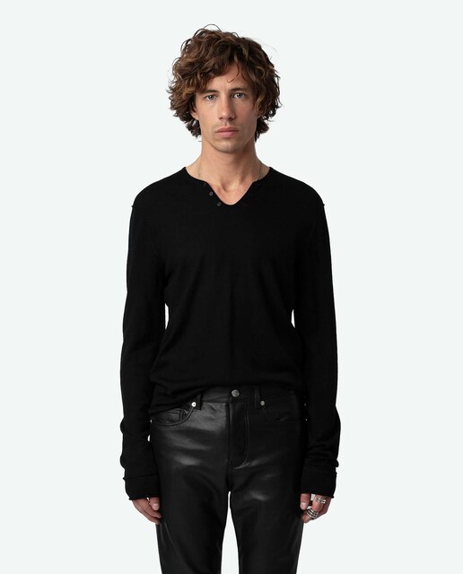 Imagen 0 de Jersey Monastir de hombre negro en lana de manga larga