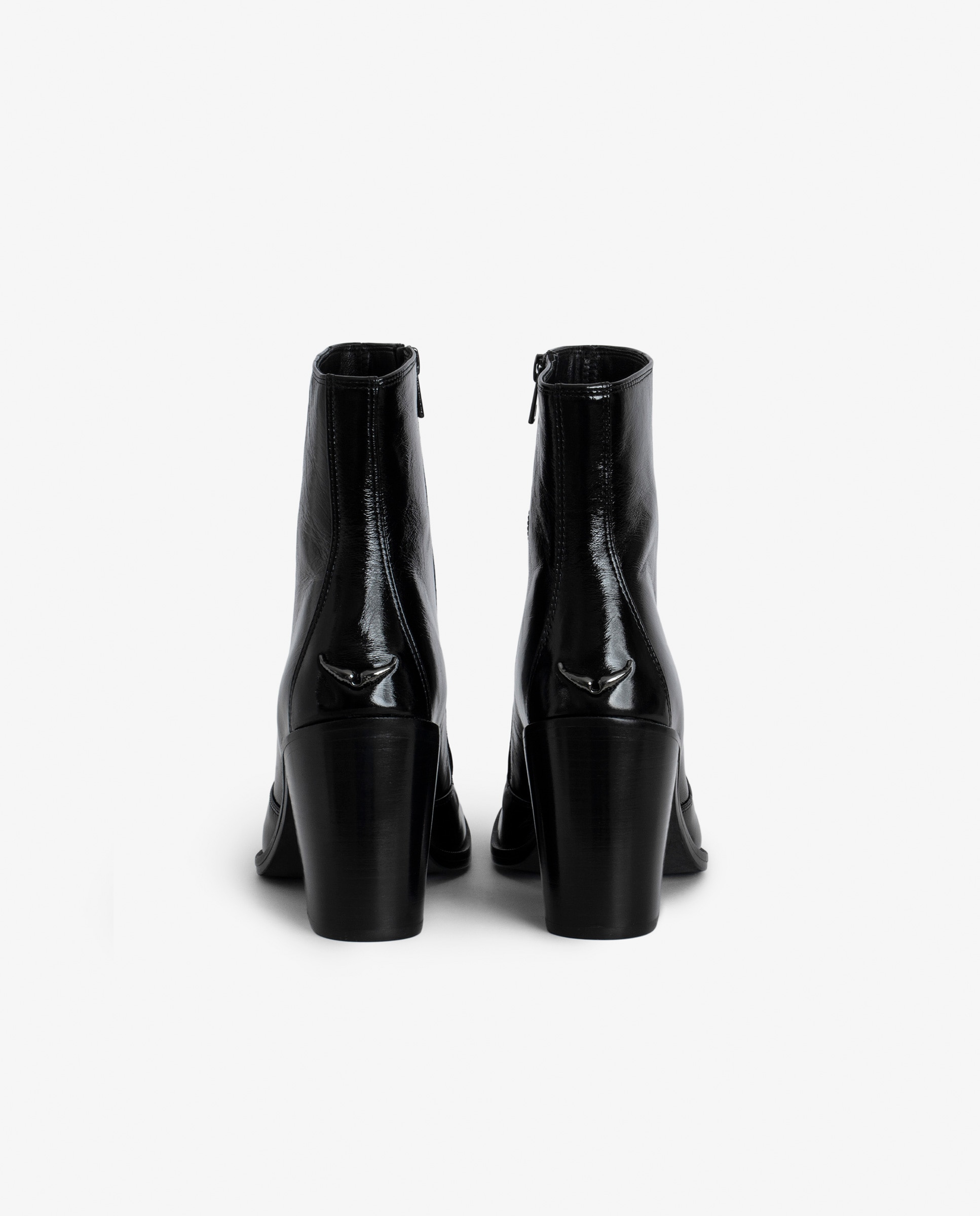 Botines de mujer de cuero negro efecto vintage - Negro Negro-3