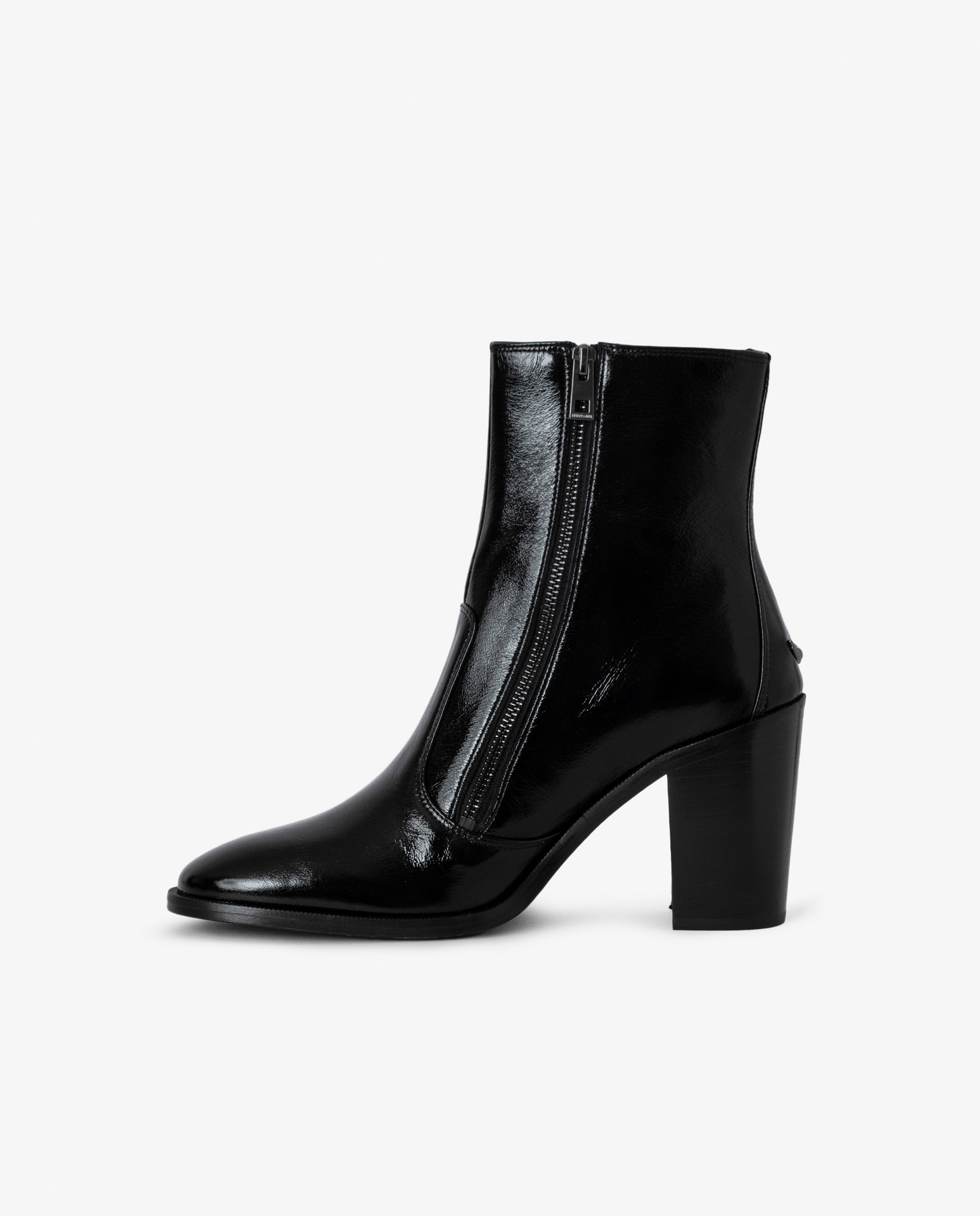 Botines de mujer de cuero negro efecto vintage - Negro Negro-5