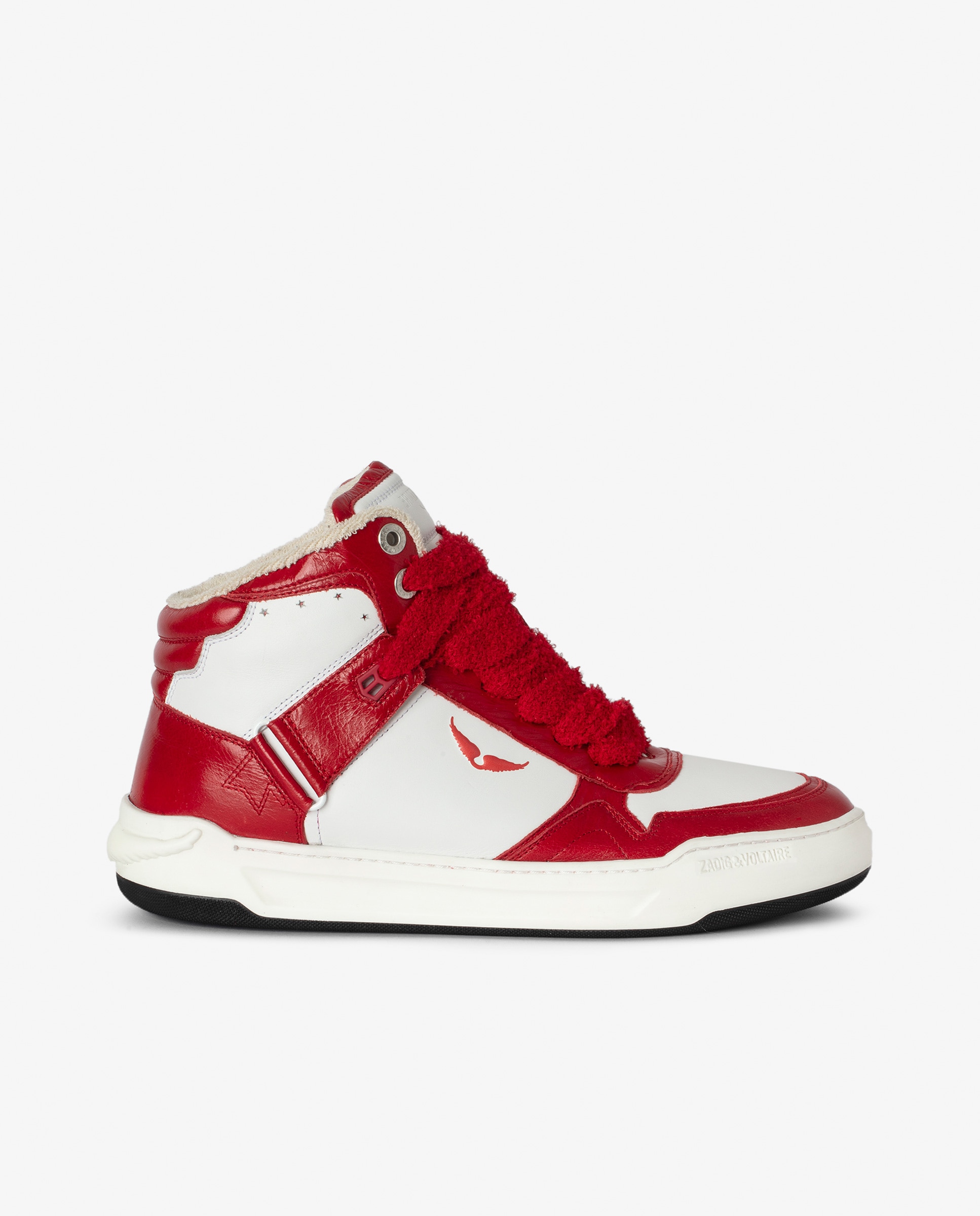 Zadig & Voltaire - Zapatillas altas de hombre de piel en color blanco y rojo.