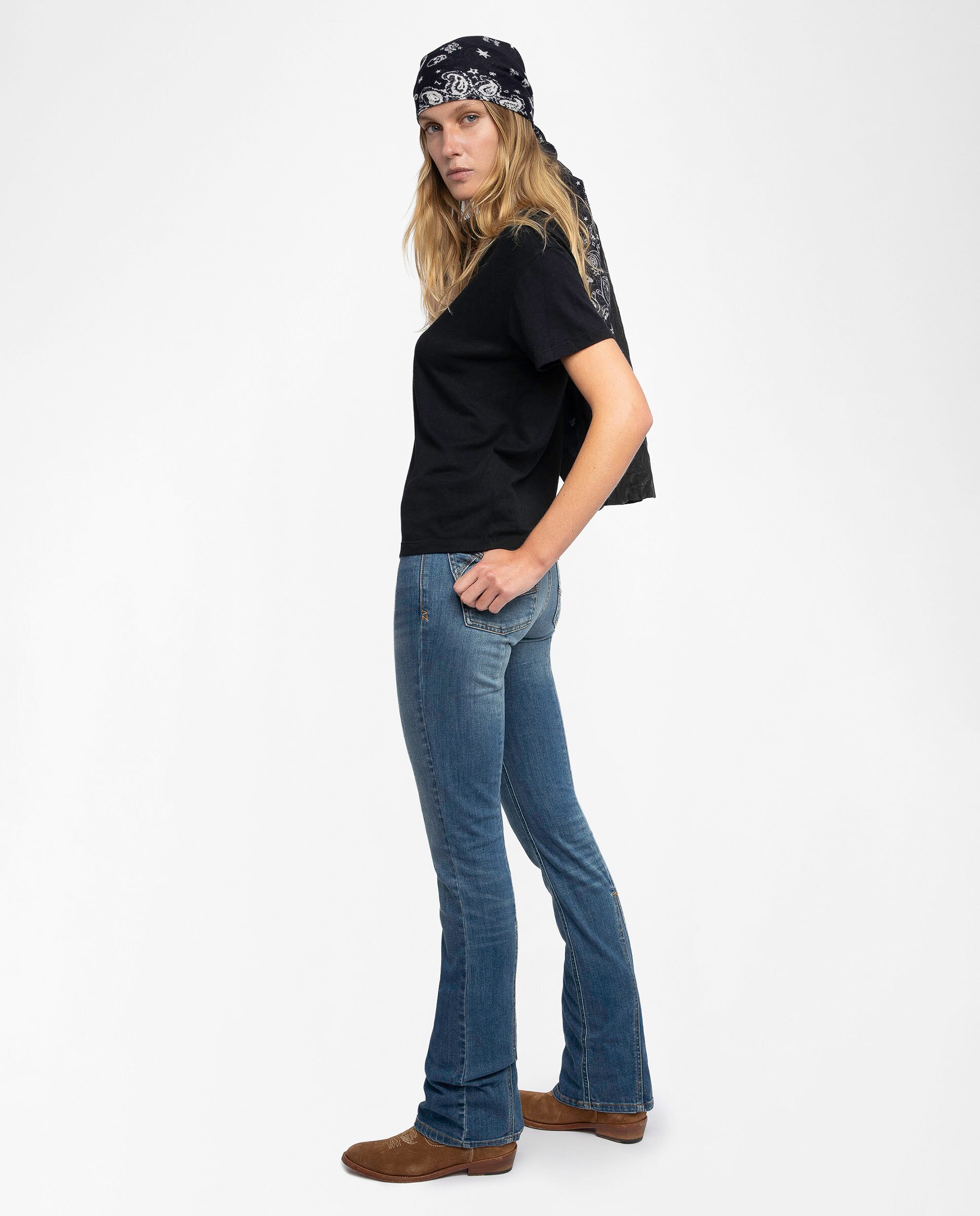 Camiseta de mujer en poliéster con manga corta y pedrería delantera - Zadig & Voltaire - Negro Negro-3