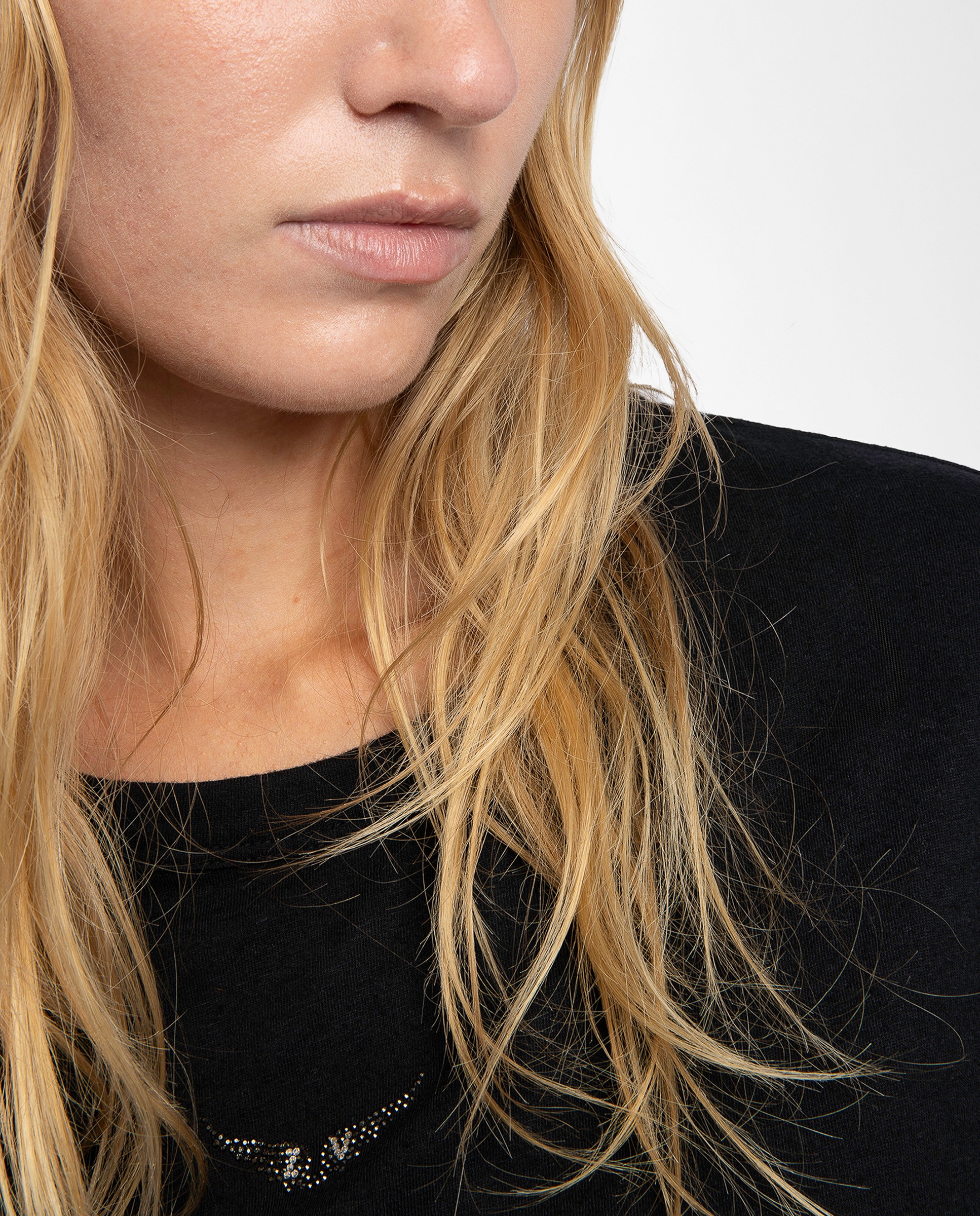 Camiseta de mujer en poliéster con manga corta y pedrería delantera - Zadig & Voltaire - Negro Negro-5