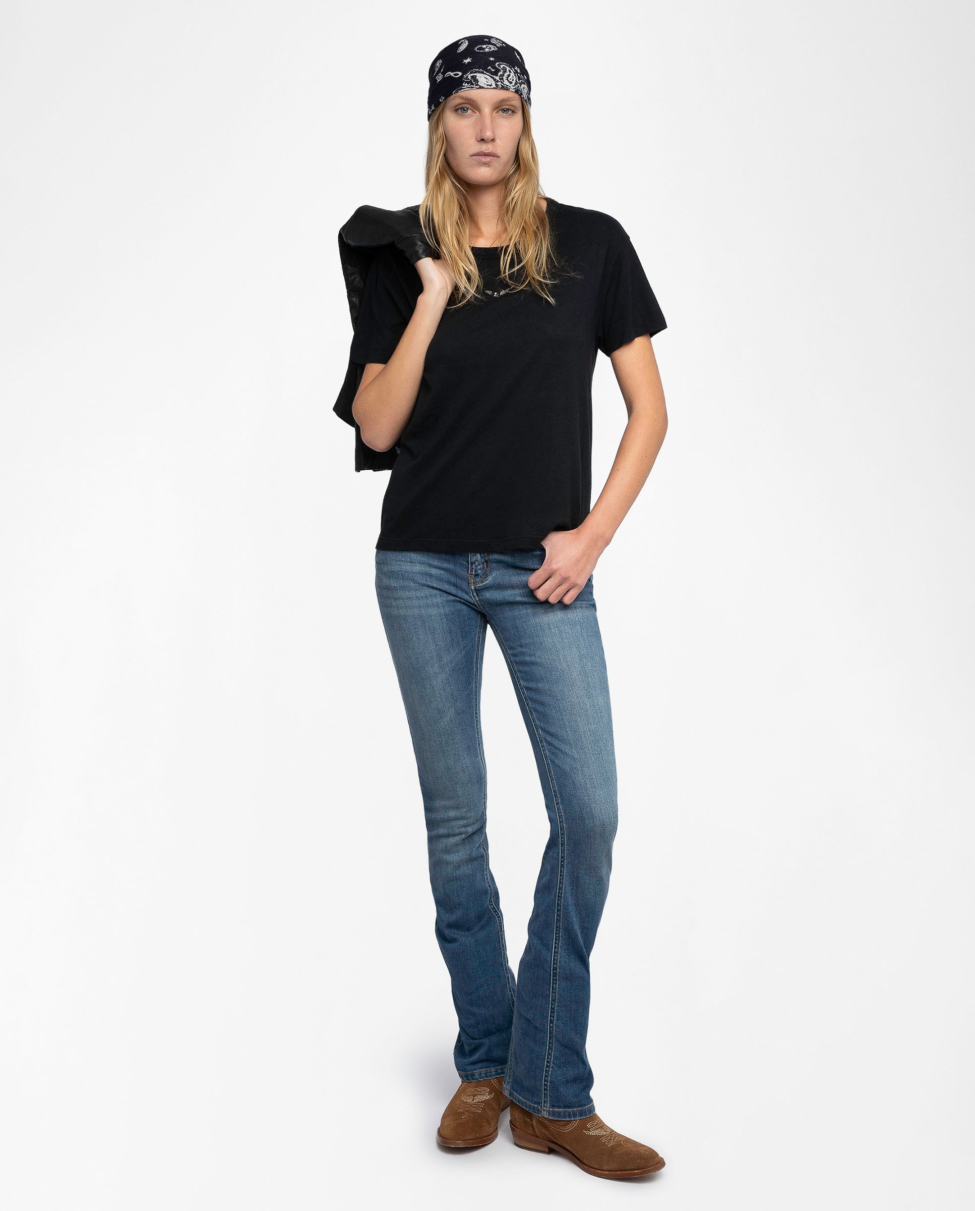 Camiseta de mujer en poliéster con manga corta y pedrería delantera - Zadig & Voltaire - Negro Negro-6