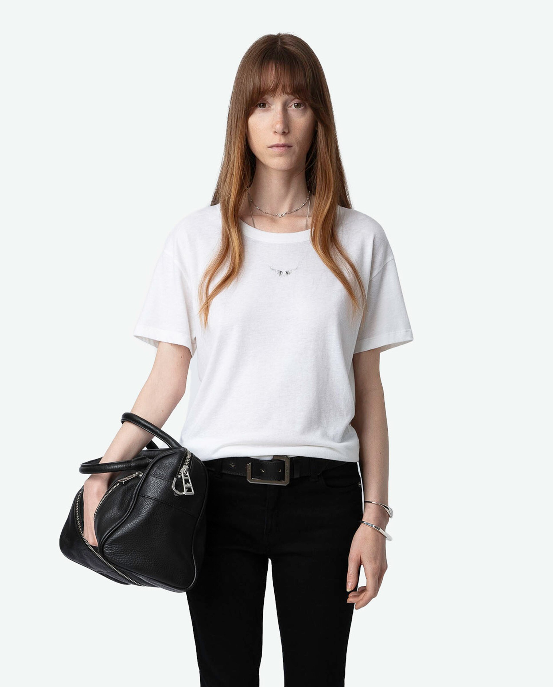 Camiseta de mujer en poliéster con manga corta y pedrería delantera - Zadig & Voltaire - Blanco Blanco-1