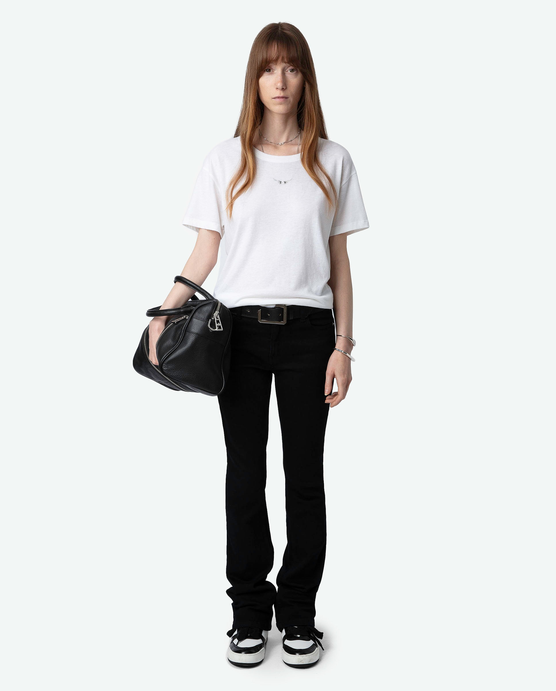 Camiseta de mujer en poliéster con manga corta y pedrería delantera - Zadig & Voltaire - Blanco Blanco-4