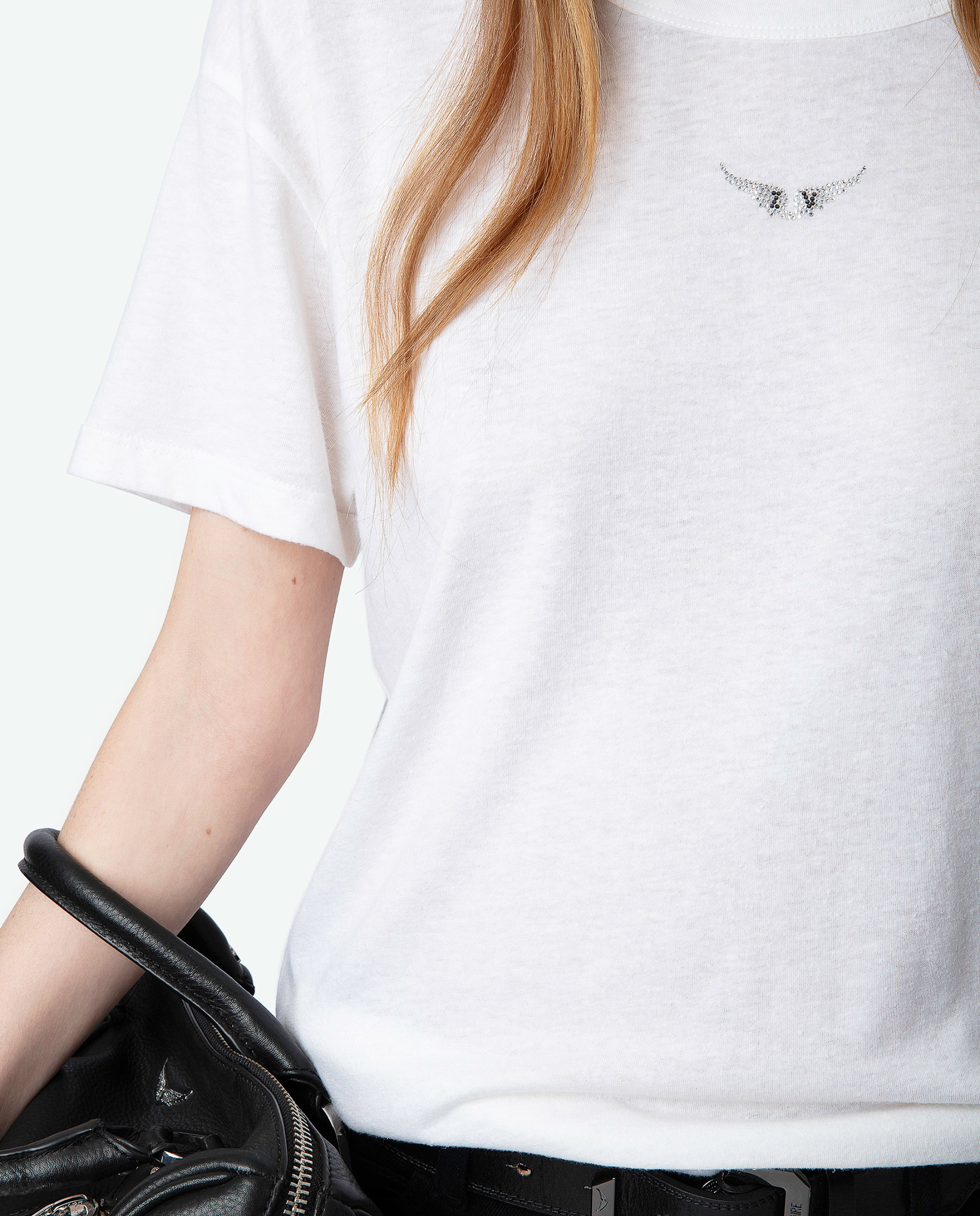 Camiseta de mujer en poliéster con manga corta y pedrería delantera - Zadig & Voltaire - Blanco Blanco-5