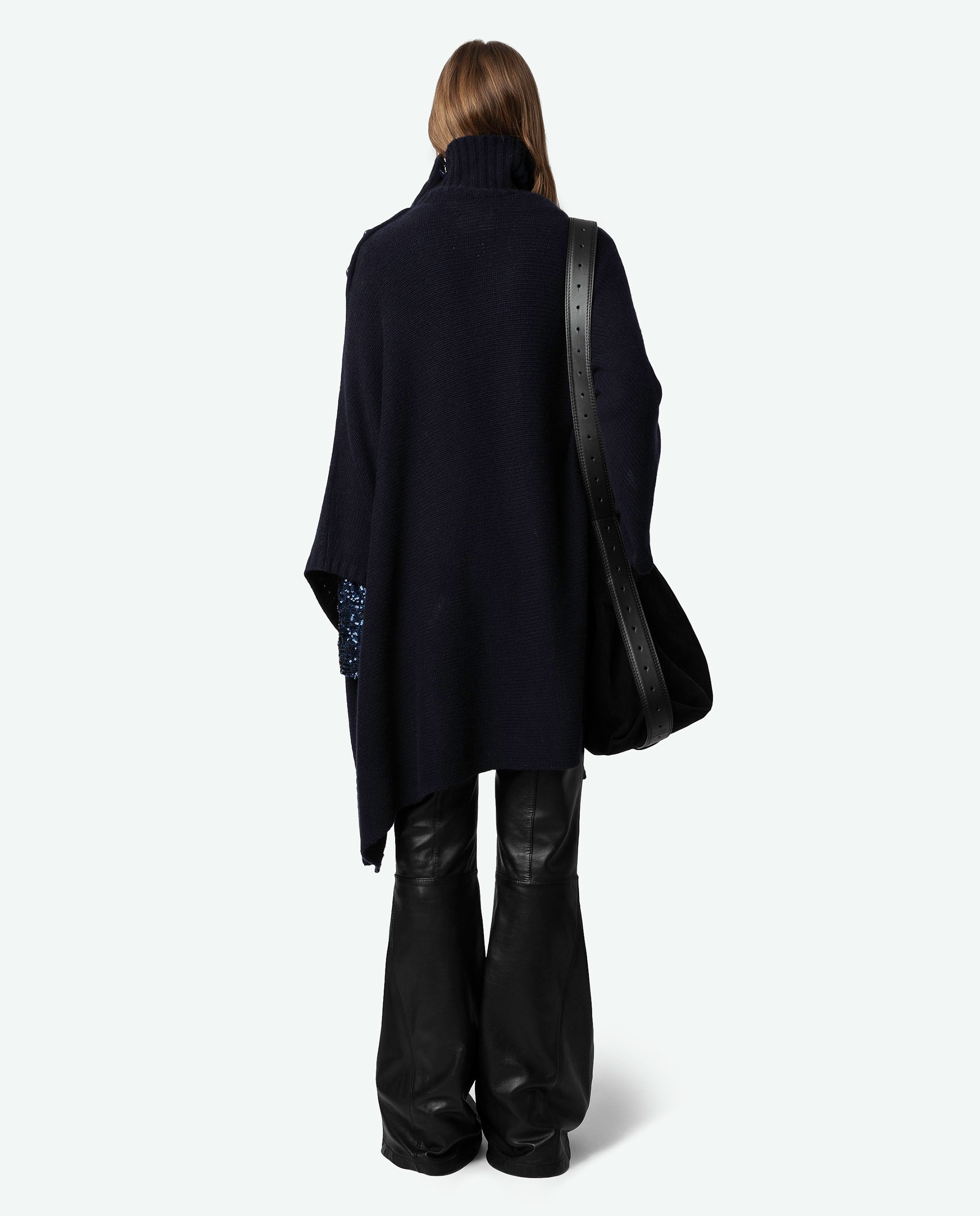 Poncho de mujer 100% Cashmere Palma con mangas 3/4 Azul marino Zadig & Voltaire Azul marino-2