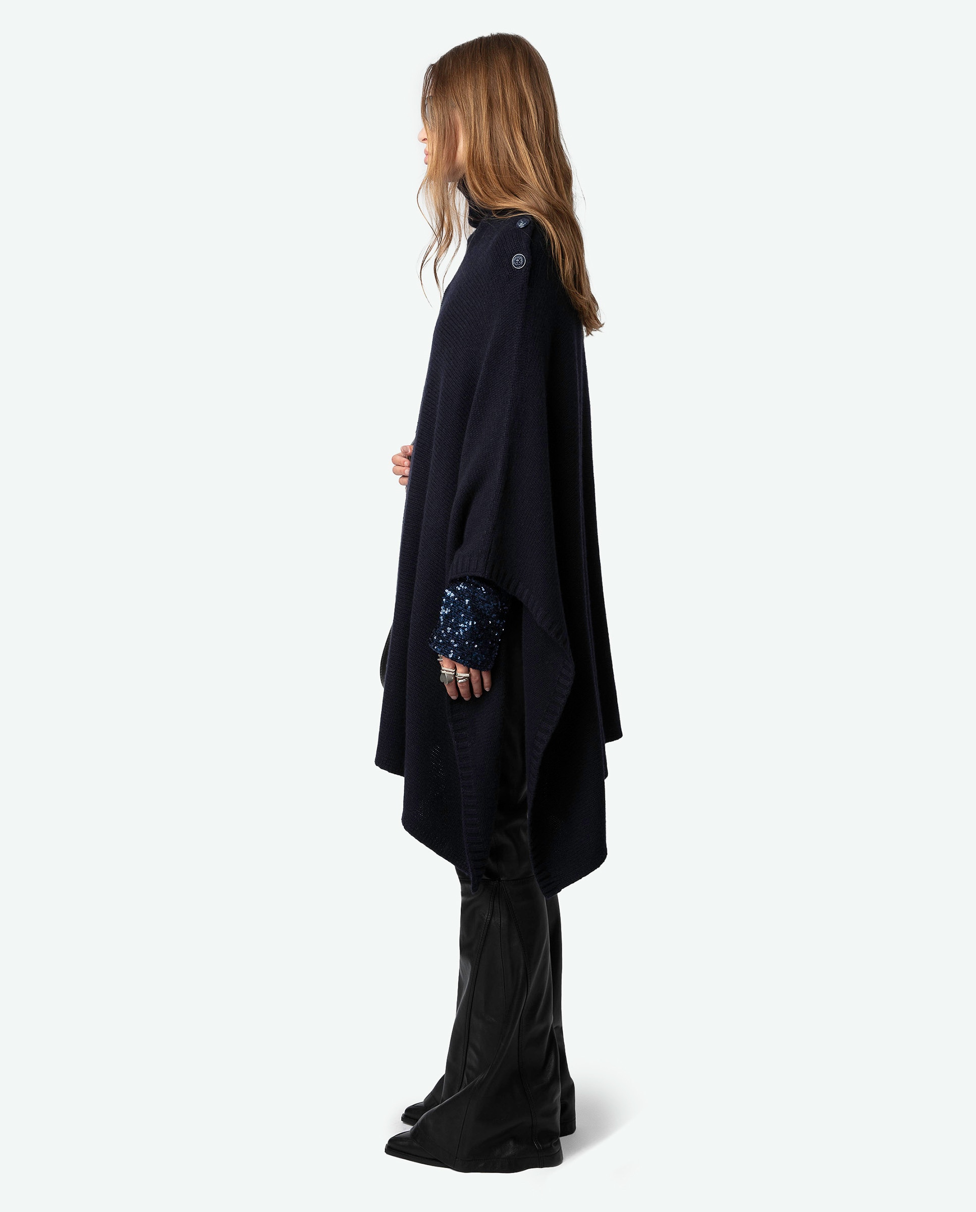 Poncho de mujer 100% Cashmere Palma con mangas 3/4 Azul marino Zadig & Voltaire Azul marino-3
