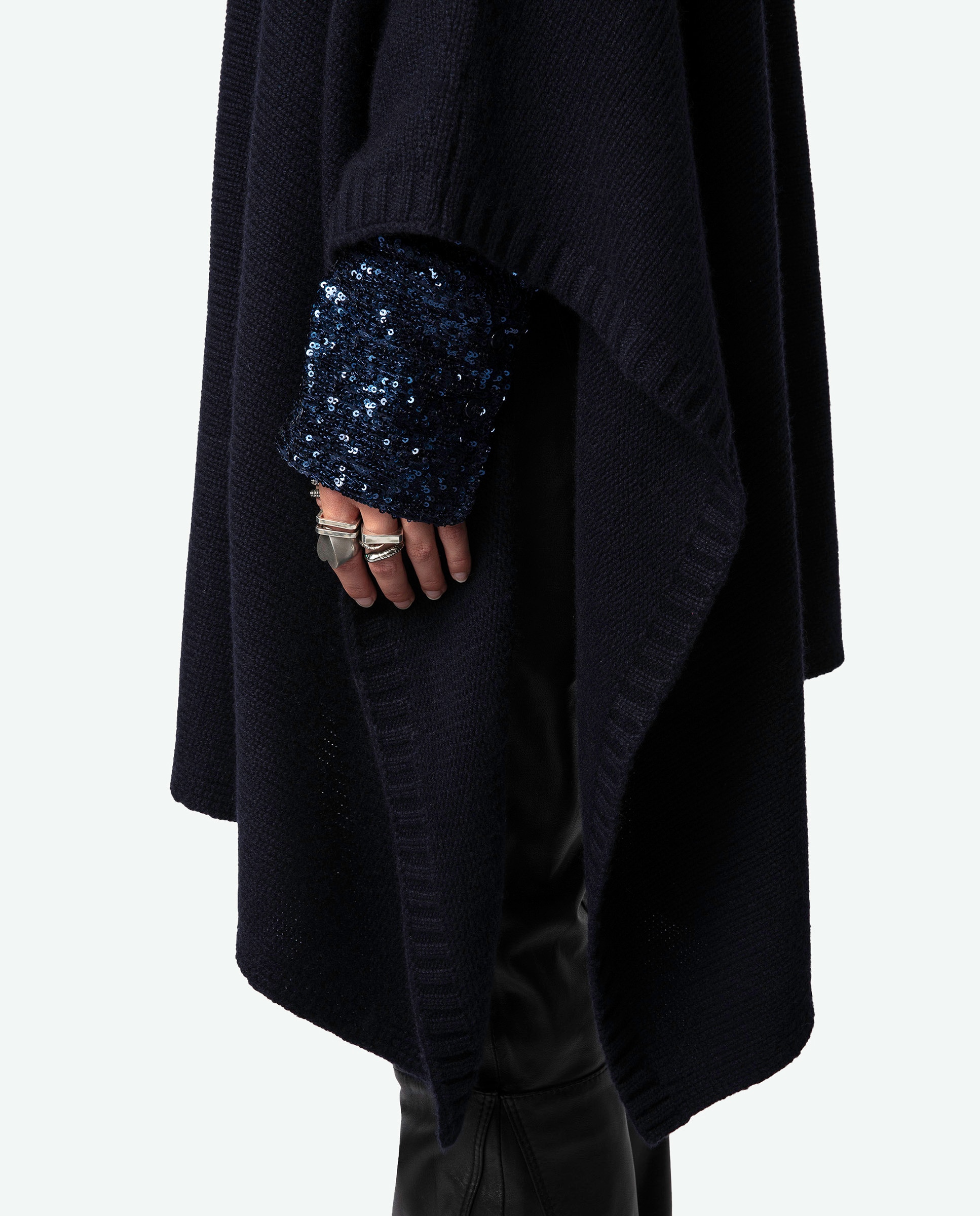 Poncho de mujer 100% Cashmere Palma con mangas 3/4 Azul marino Zadig & Voltaire Azul marino-4