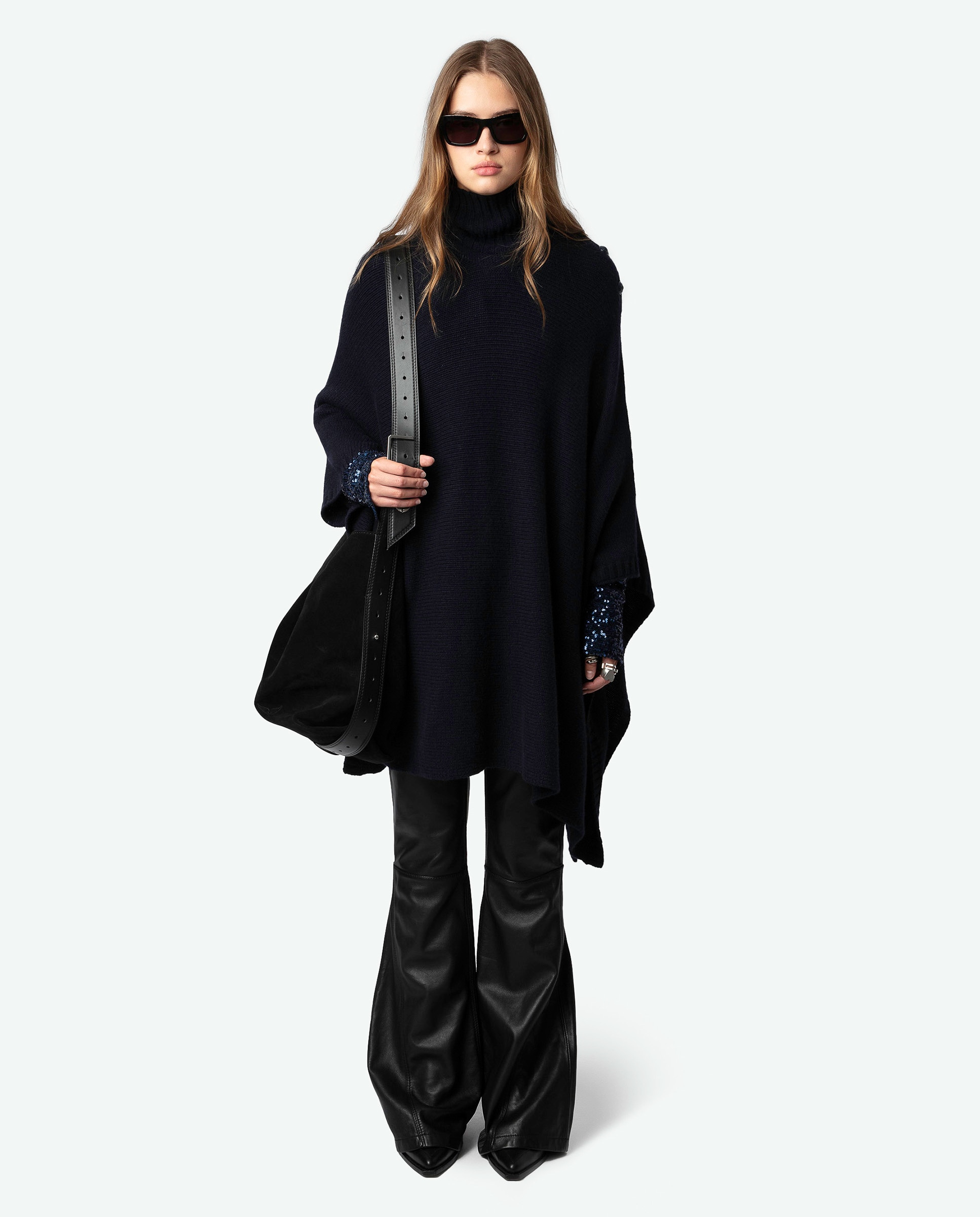 Poncho de mujer 100% Cashmere Palma con mangas 3/4 Azul marino Zadig & Voltaire Azul marino-6