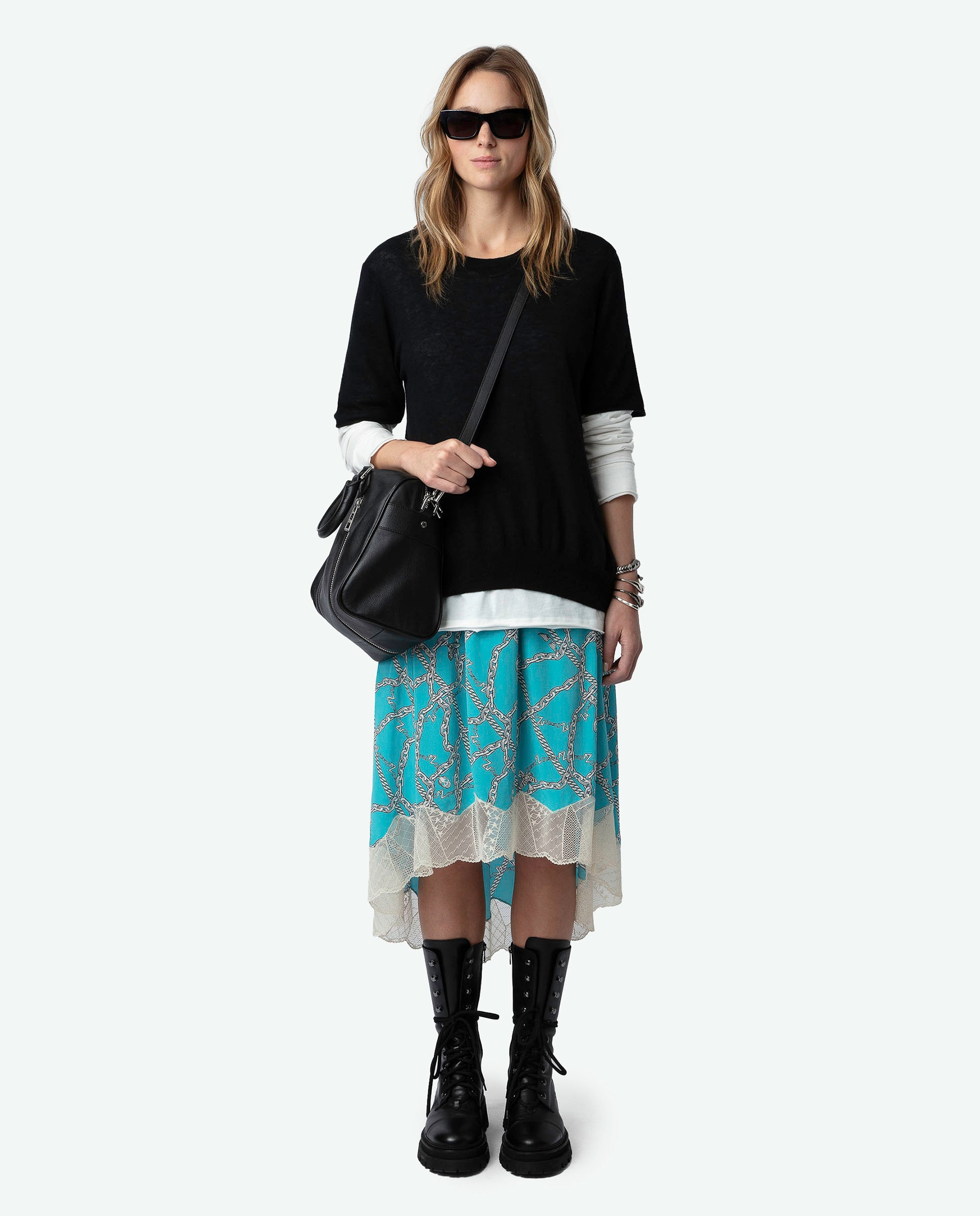 Zadig & Voltaire - Falda Joslin de seda con encaje.