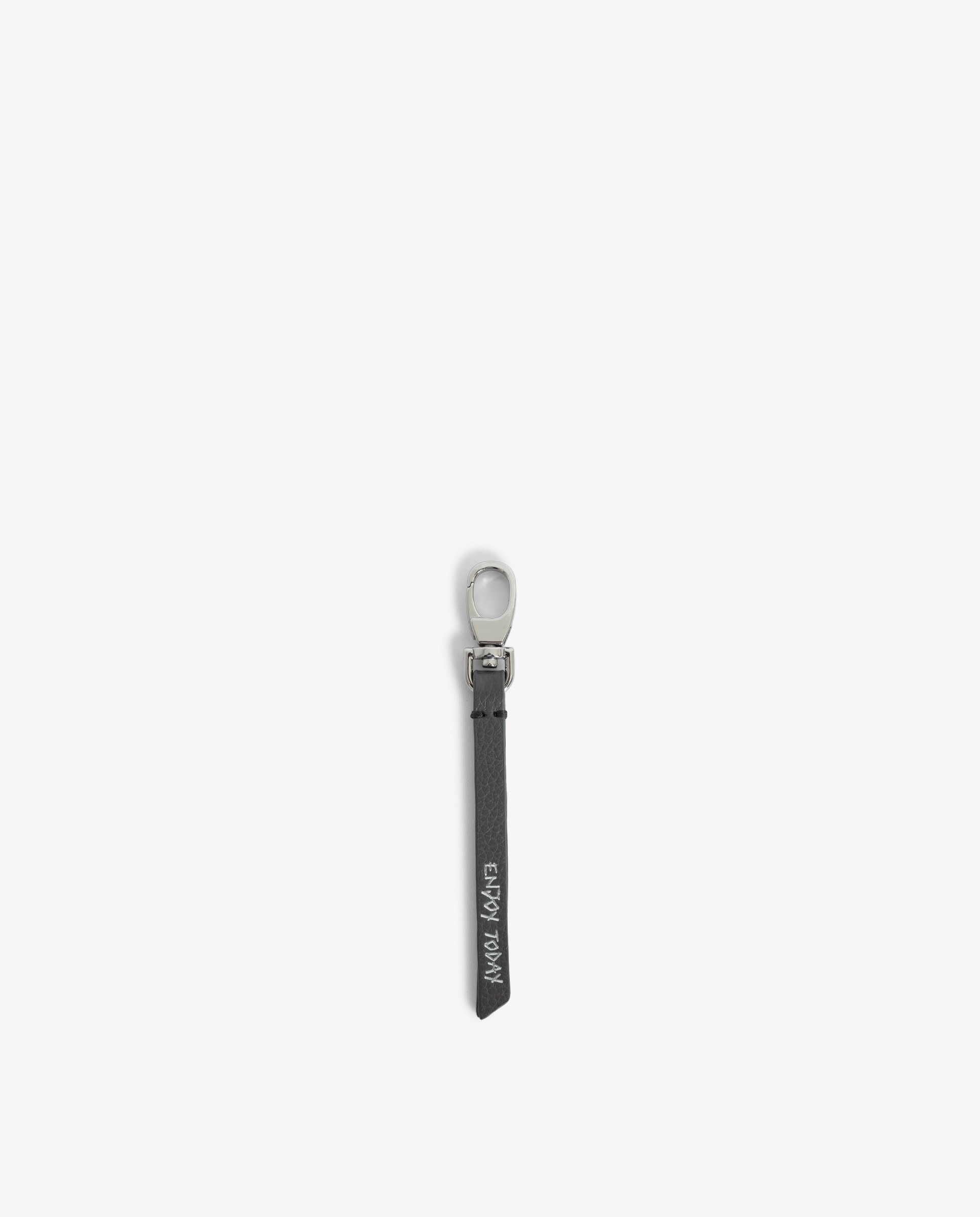 Llavero correa de mujer de piel granulada con mensaje "enjoy today - Zadig & Voltaire - Gris Gris-1