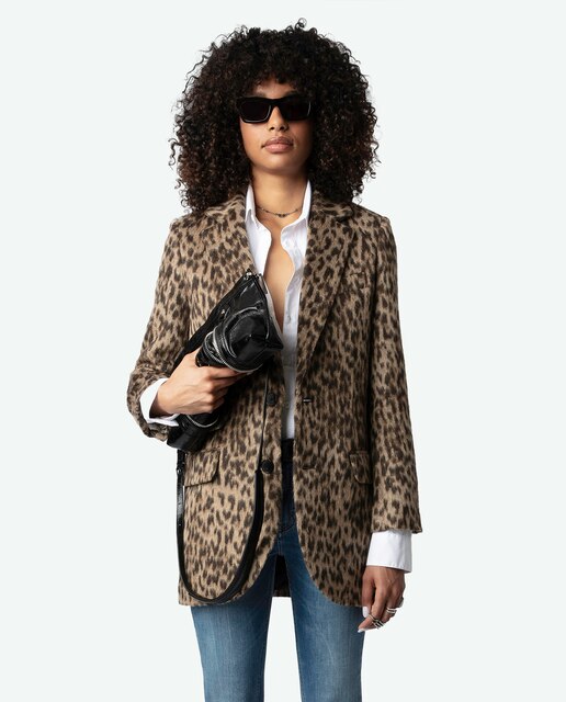 Abrigo de paño de mujer Violet con estampado de leopardo