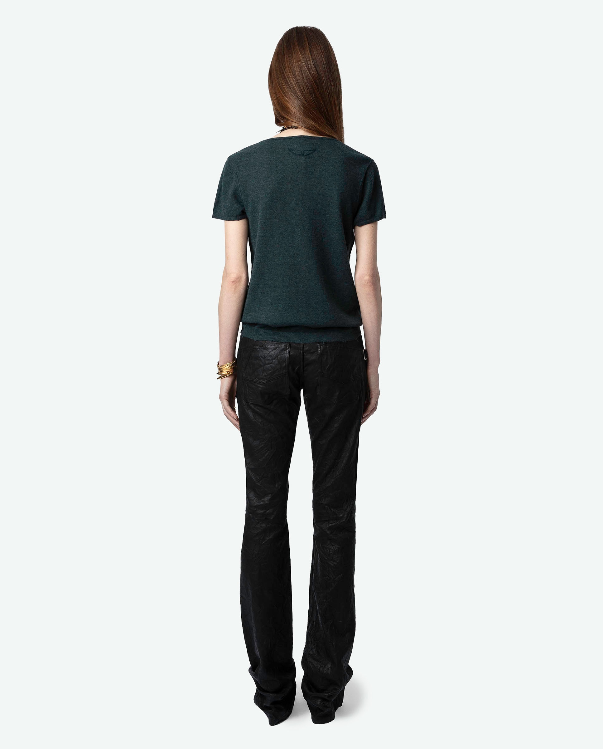 Imagen 2 de Jersey de mujer Celsy de cachemira con manga corta - Verde oscuro Verde oscuro