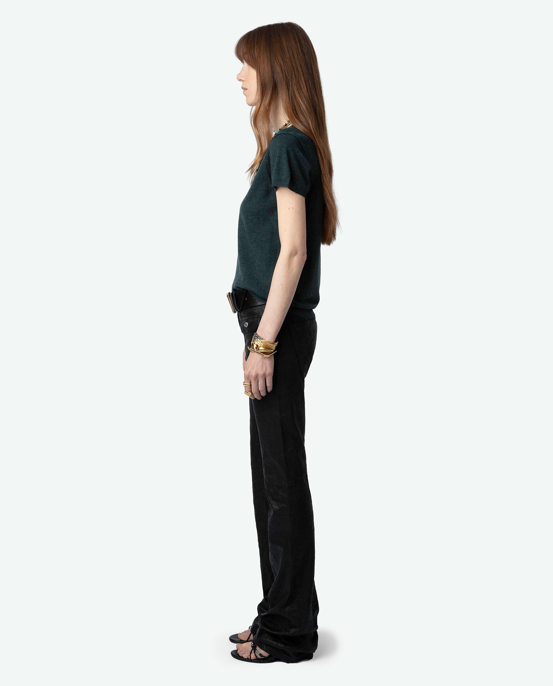Imagen 3 de Jersey de mujer Celsy de cachemira con manga corta - Verde oscuro Verde oscuro