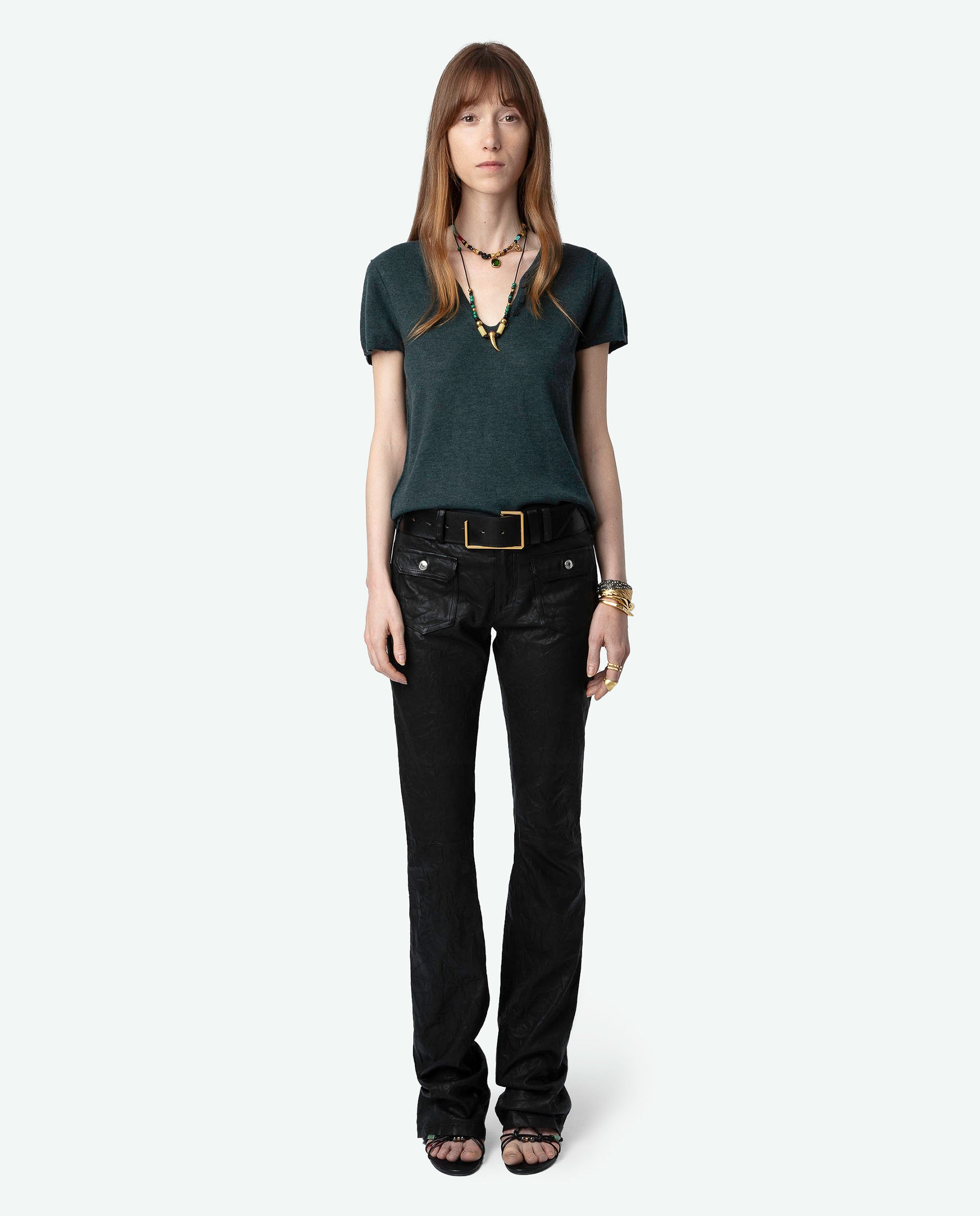 Imagen 4 de Jersey de mujer Celsy de cachemira con manga corta - Verde oscuro Verde oscuro
