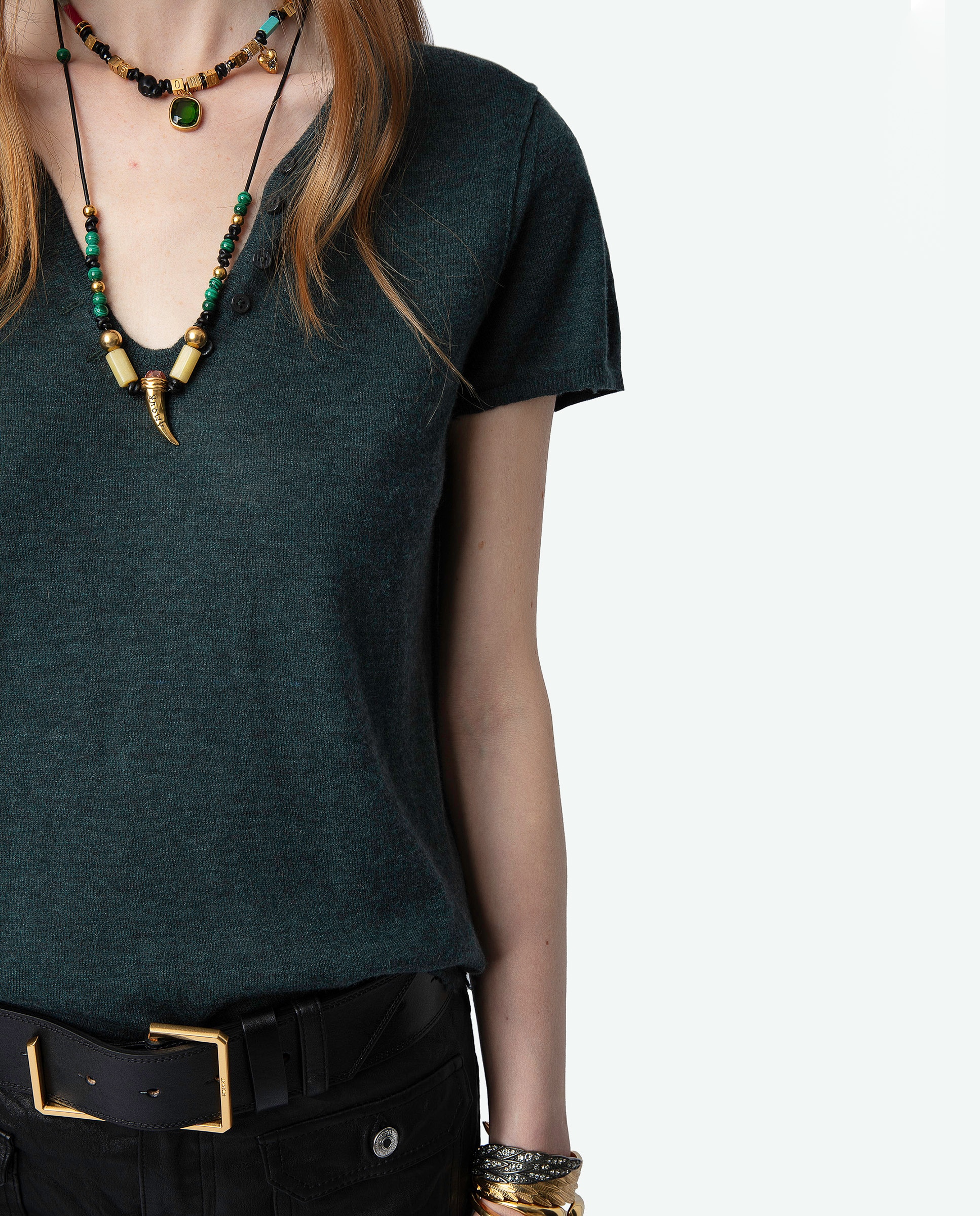 Imagen 5 de Jersey de mujer Celsy de cachemira con manga corta - Verde oscuro Verde oscuro
