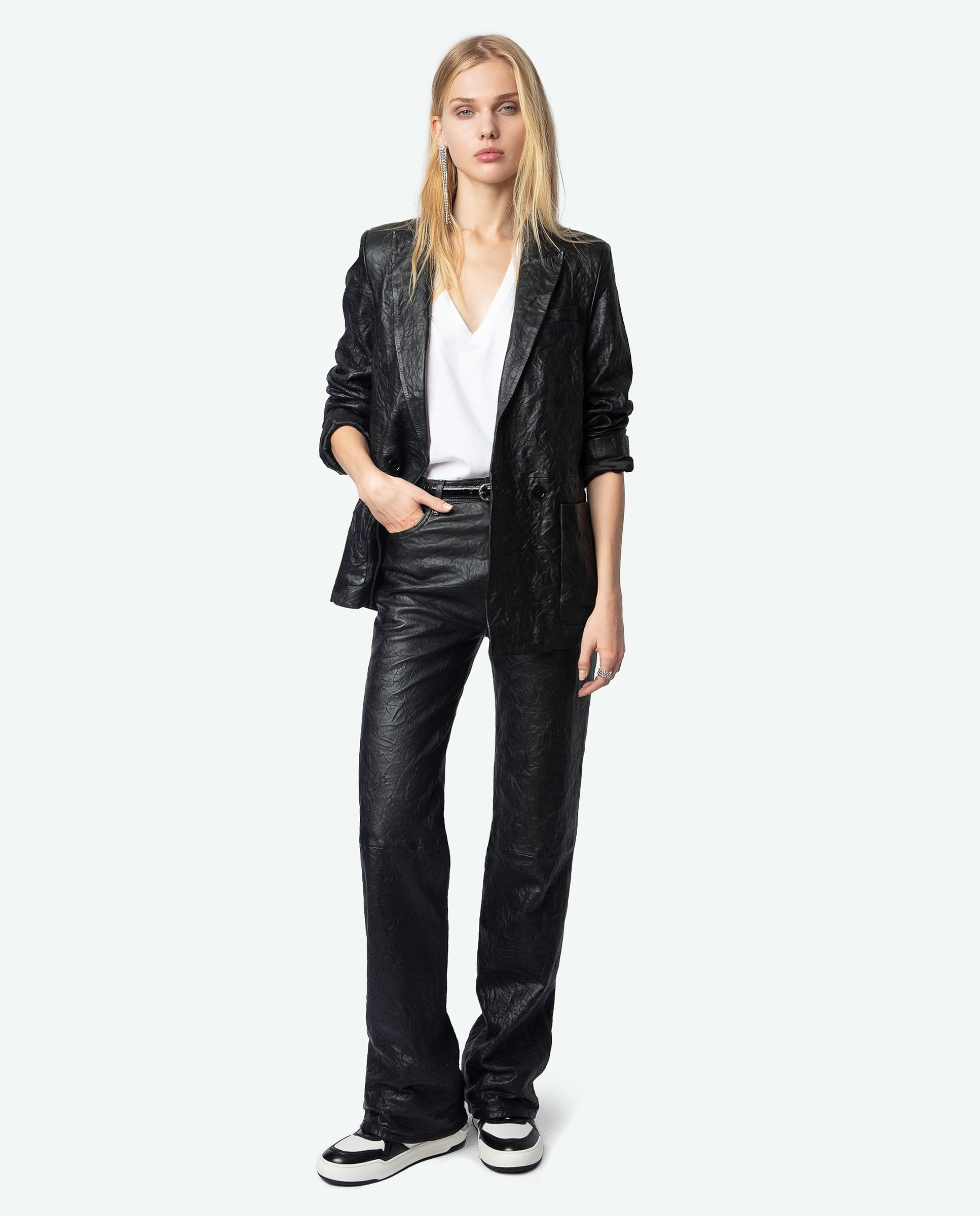 Zadig & Voltaire - Pantalón recto de mujer Elio piel arrugada.