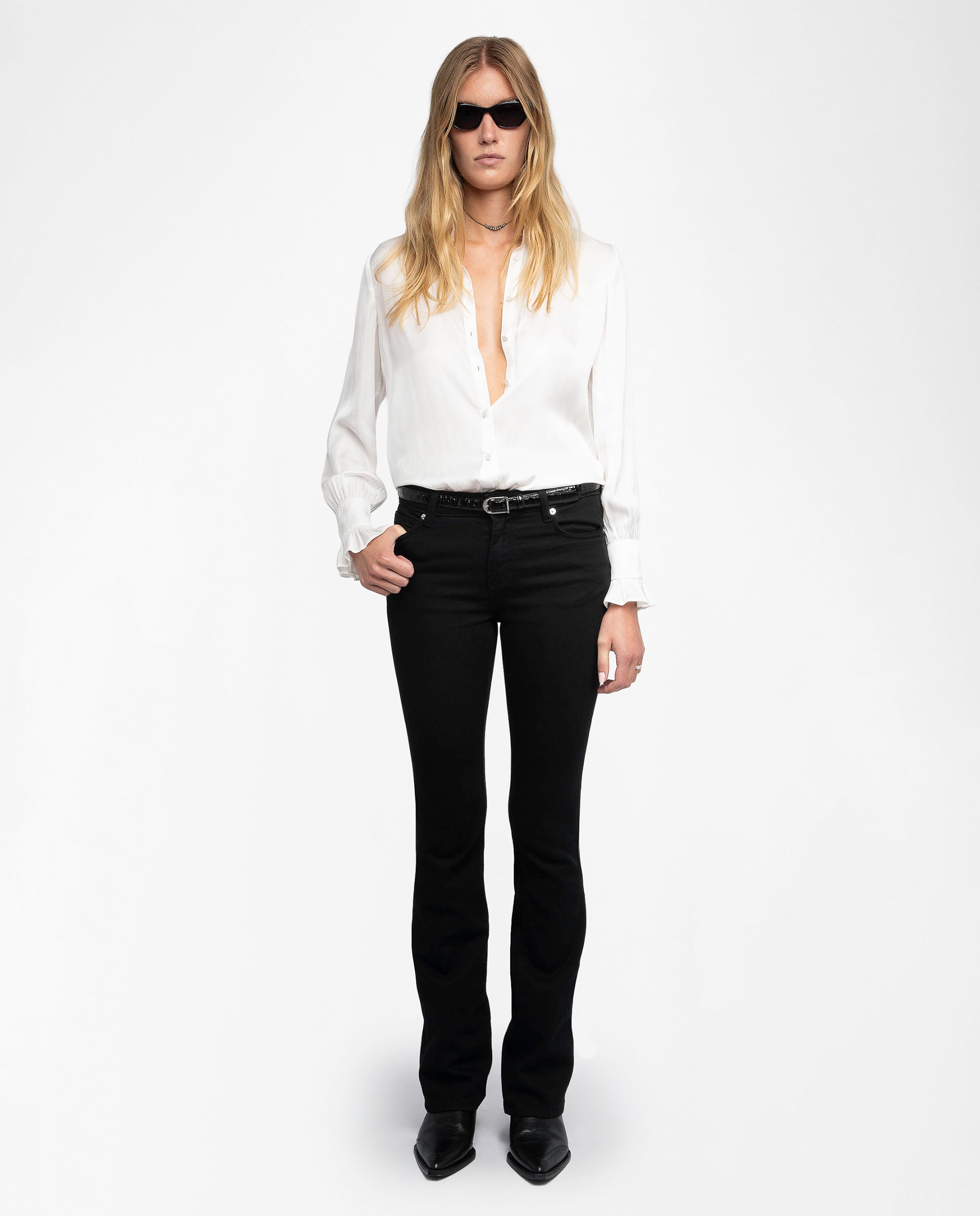 Camisa de satén de mujer de manga larga - Zadig & Voltaire - Blanco Blanco-4