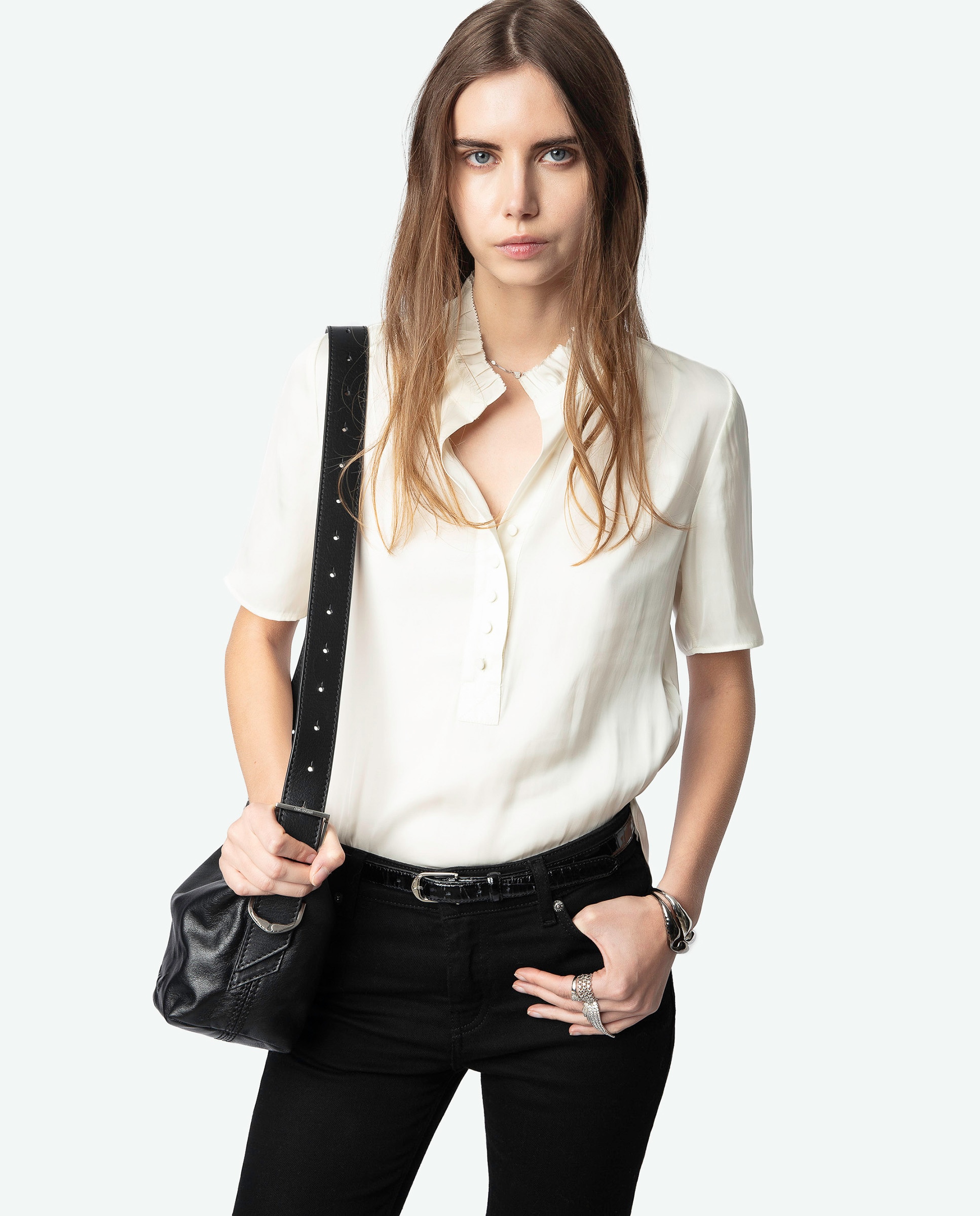 Top de satén de mujer de manga corta - Zadig & Voltaire - Beige Beige-1