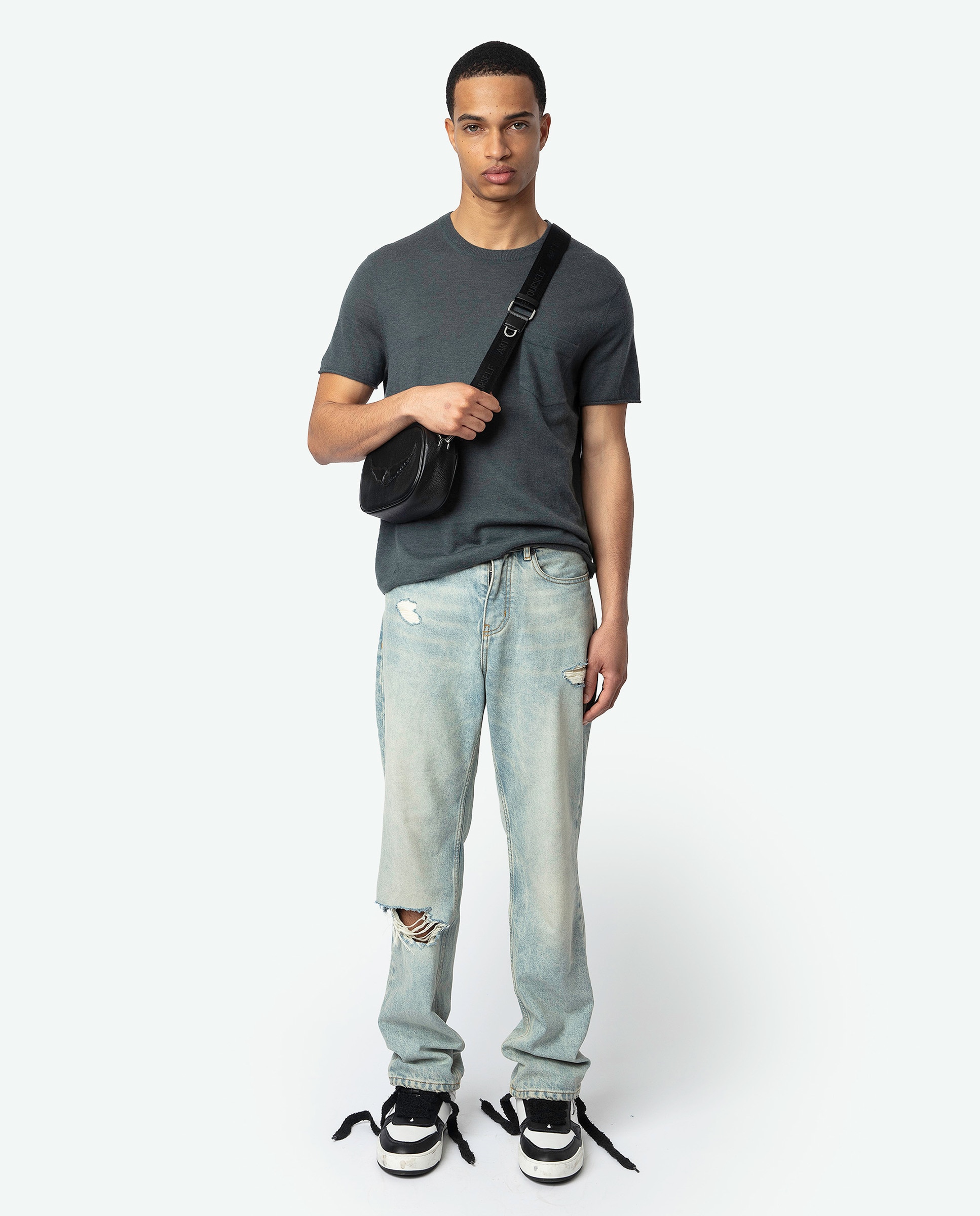 Jersey Jimmy 100% Cachemira de hombre de manga corta Gris oscuro