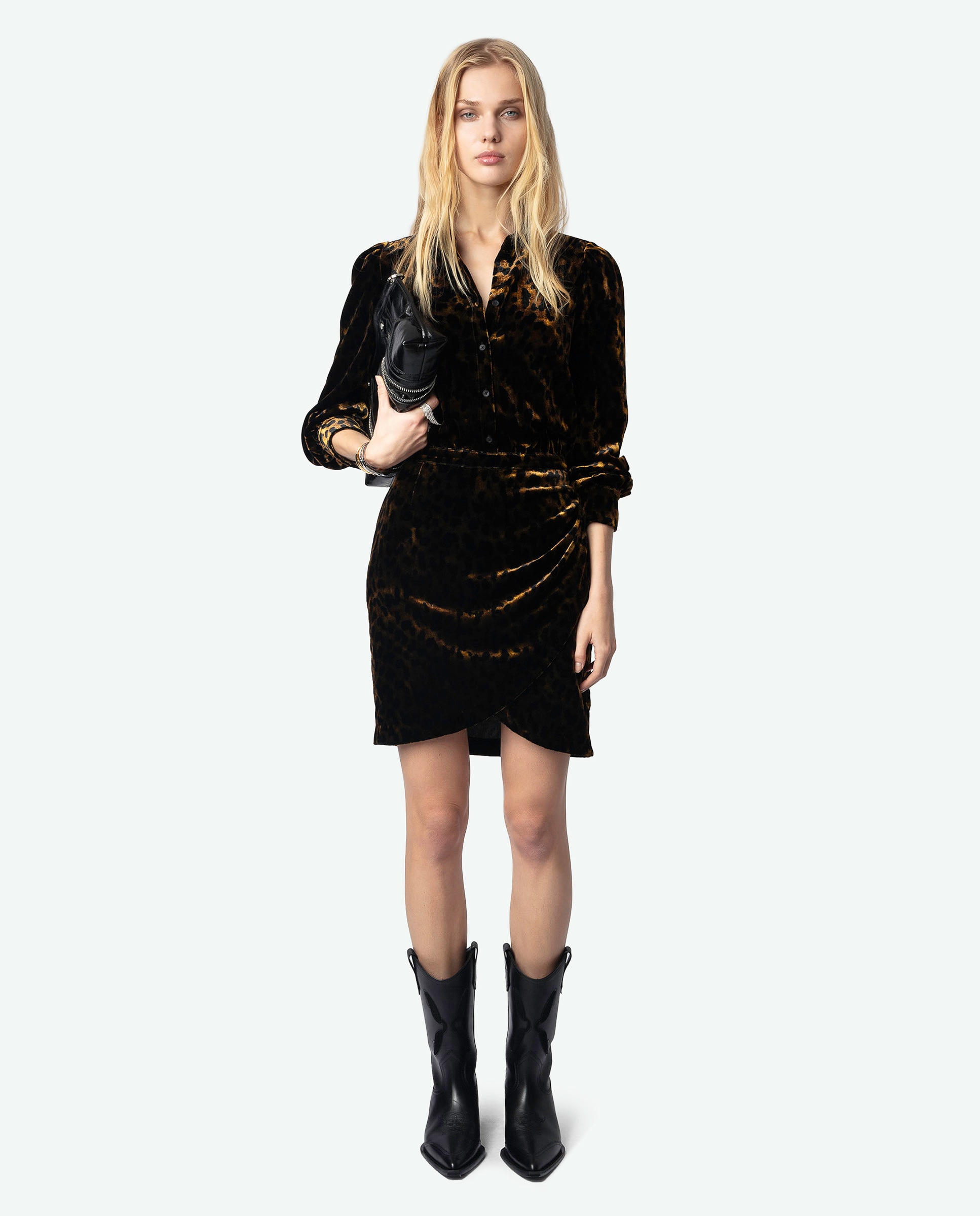 Zadig & Voltaire - Vestido Rulipe de terciopelo leopardo y manga larga.