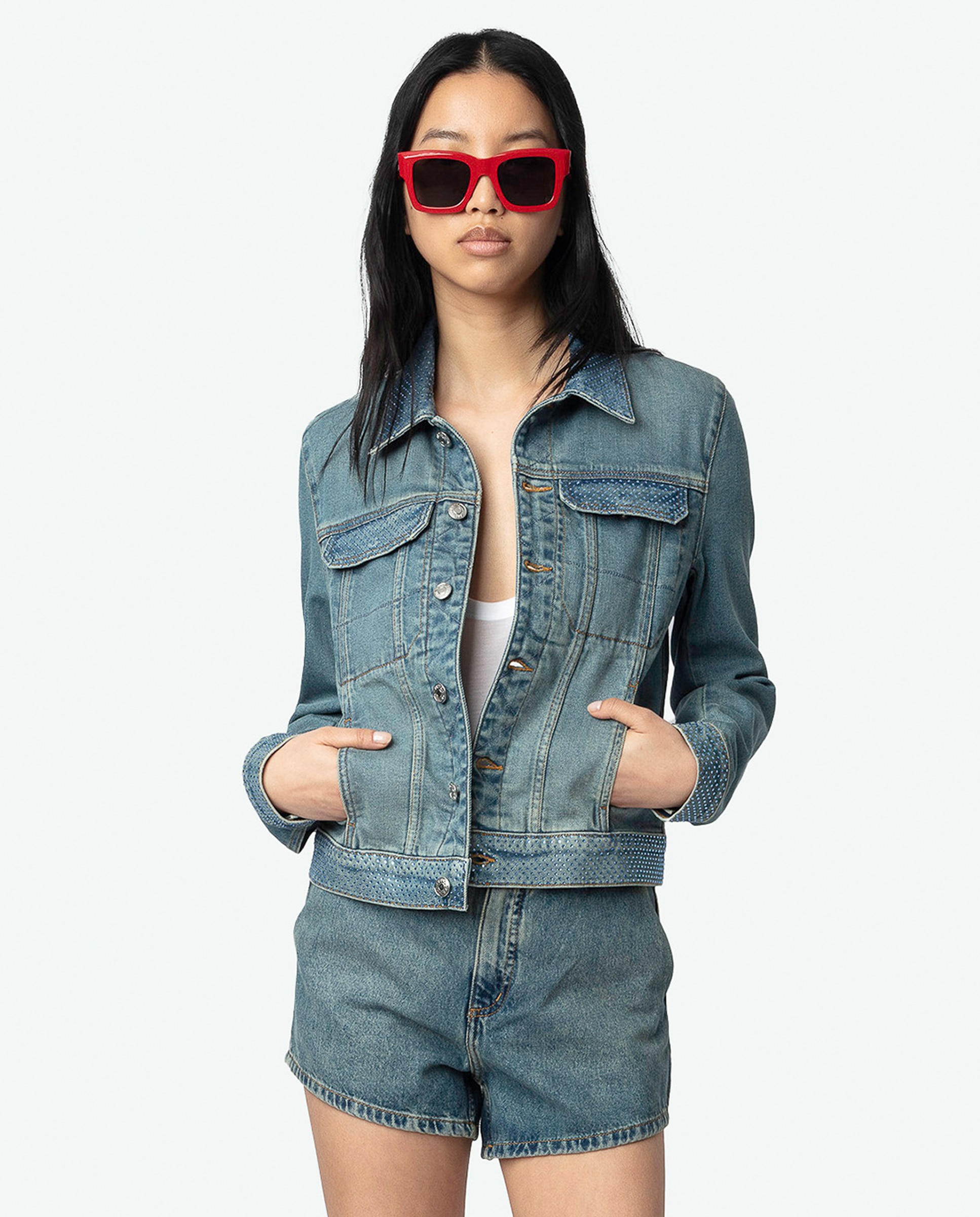Zadig & Voltaire - Cazadora de mujer Kioky vaquera con cierre de botones.
