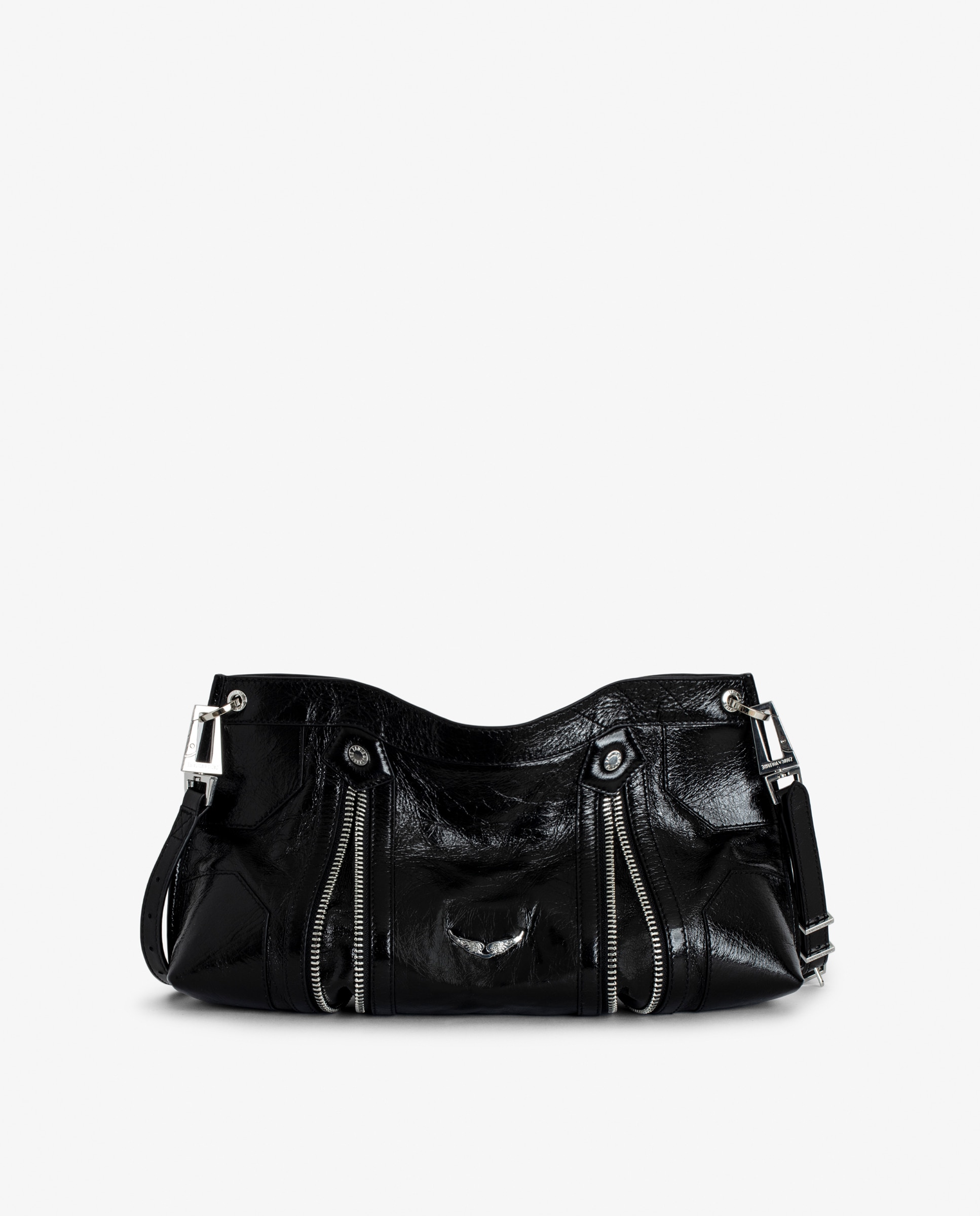 Bandolera de cuero charol efecto vintage con asa ajustable - Zadig & Voltaire - Negro Negro-1