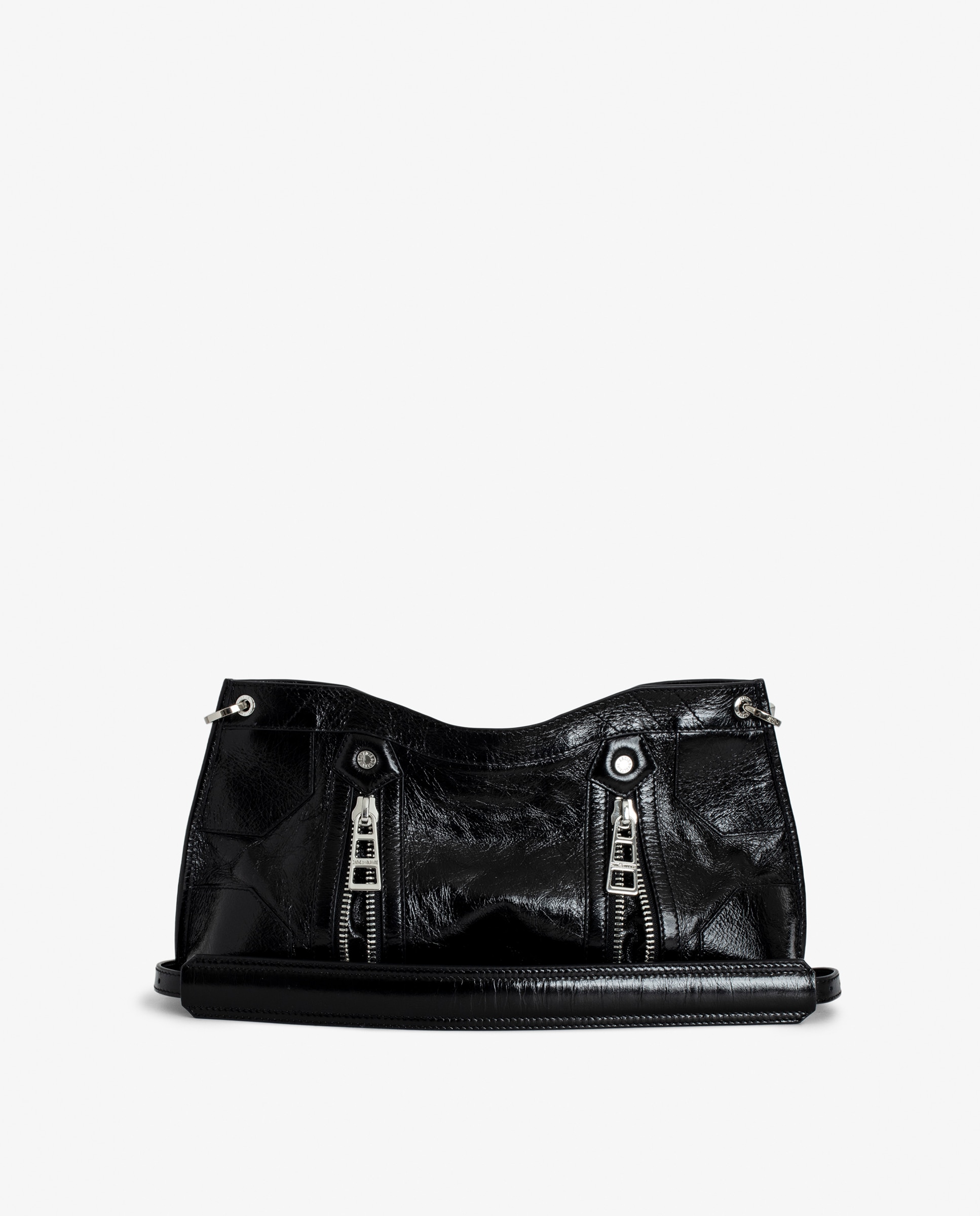 Bandolera de cuero charol efecto vintage con asa ajustable - Zadig & Voltaire - Negro Negro-4