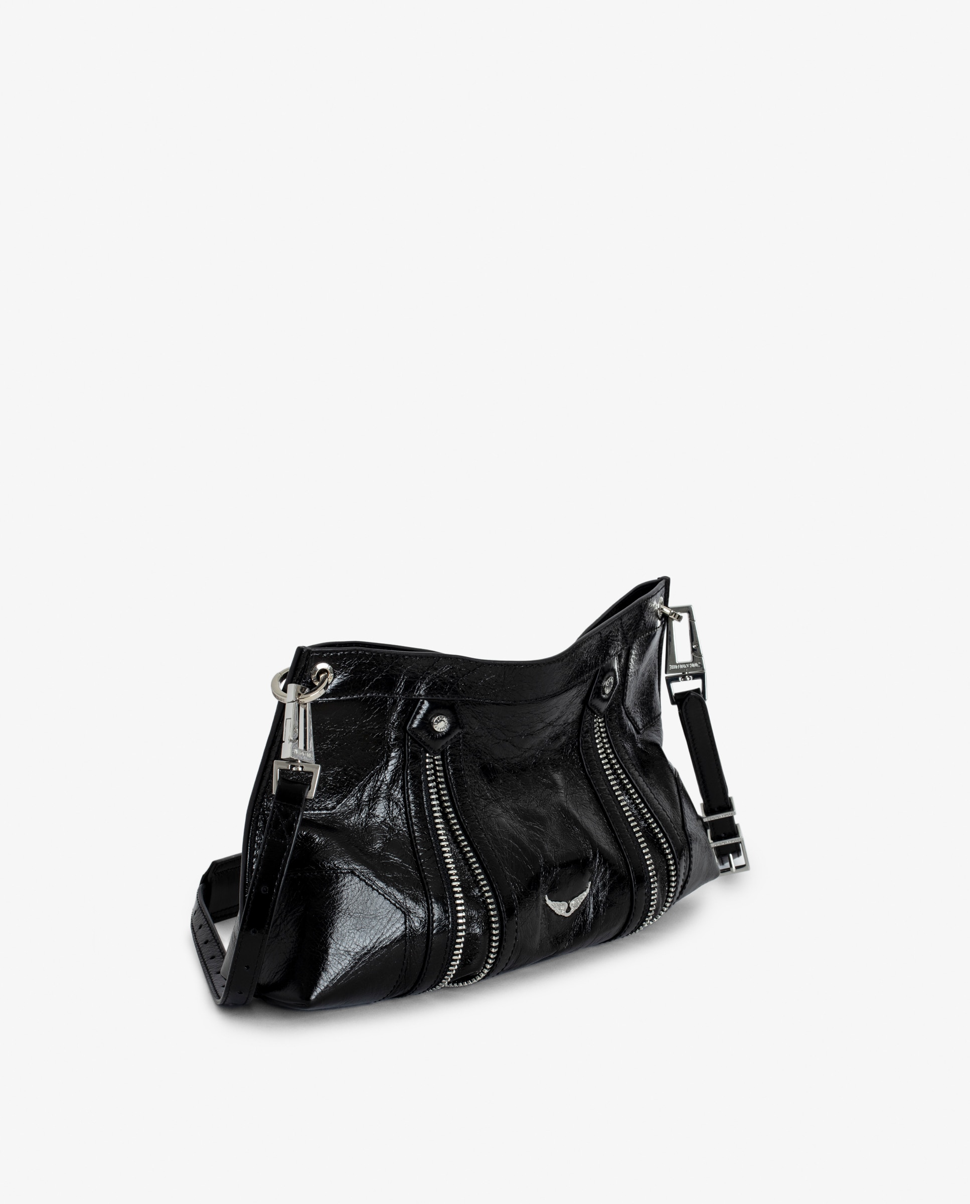 Bandolera de cuero charol efecto vintage con asa ajustable - Zadig & Voltaire - Negro Negro-3