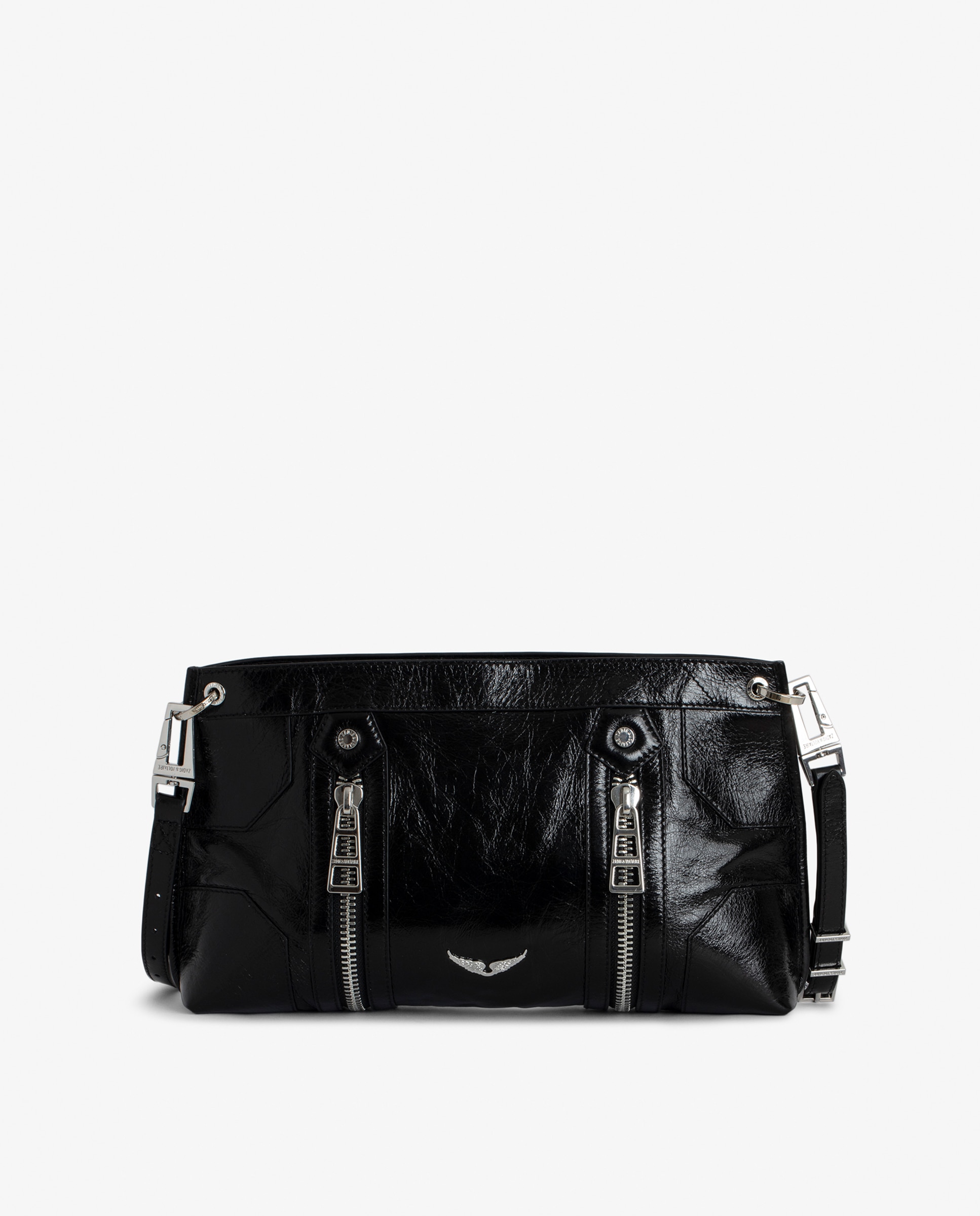 Bandolera de cuero charol efecto vintage con asa ajustable - Zadig & Voltaire - Negro Negro-6