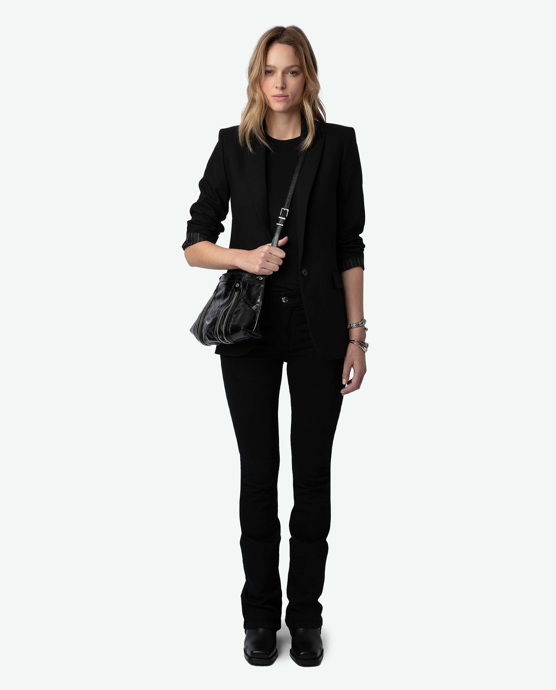 Bandolera de cuero charol efecto vintage con asa ajustable - Zadig & Voltaire - Negro Negro-2