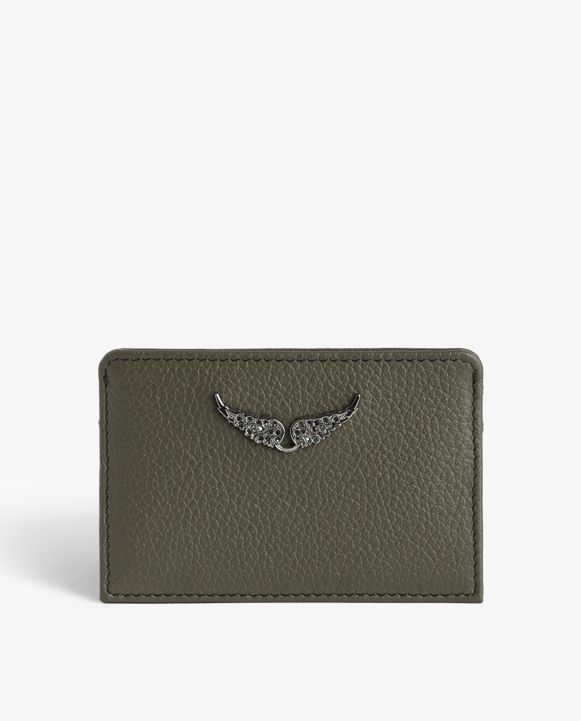 Tarjetero de mujer de piel granulada con colgante de strass - Zadig & Voltaire - Verde Verde-1