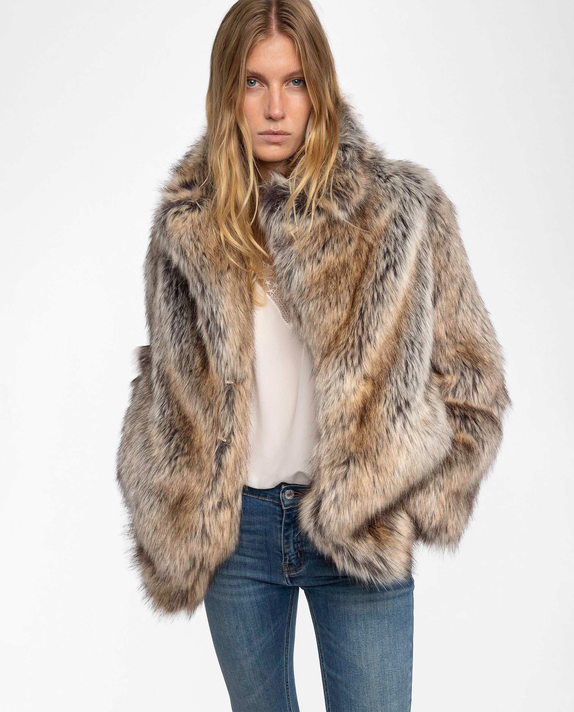 Abrigo corto de pelo sintético de mujer con mangas largas - Zadig & Voltaire - Beige Beige-5