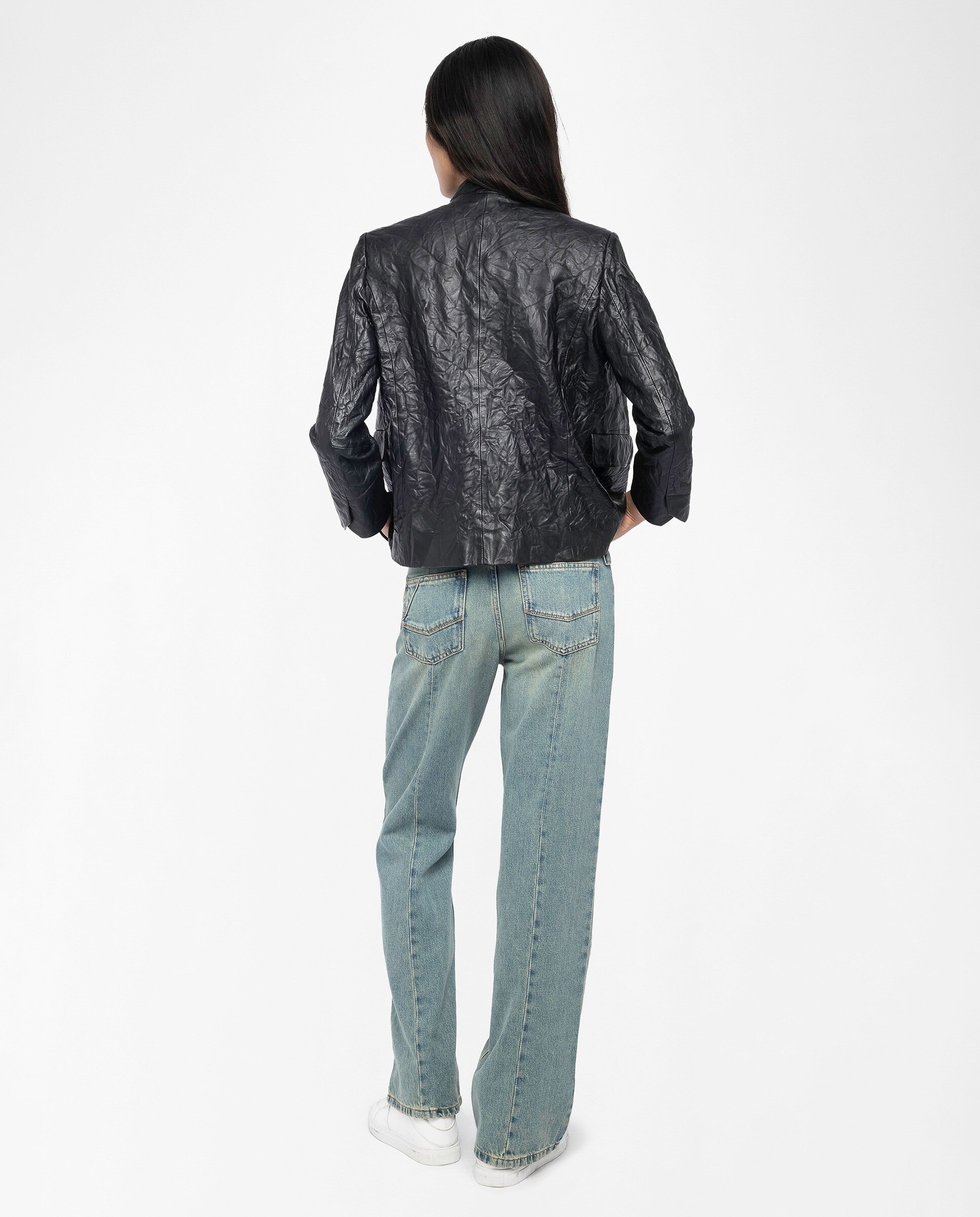 Cazadora de mujer de piel arrugada ajustada - Zadig & Voltaire - Azul Negro-2