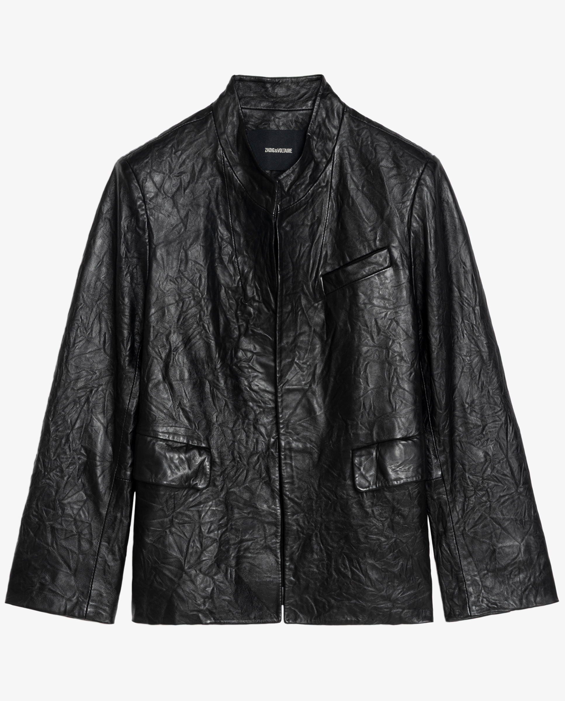 Cazadora de mujer de piel arrugada ajustada - Zadig & Voltaire - Azul Negro-7