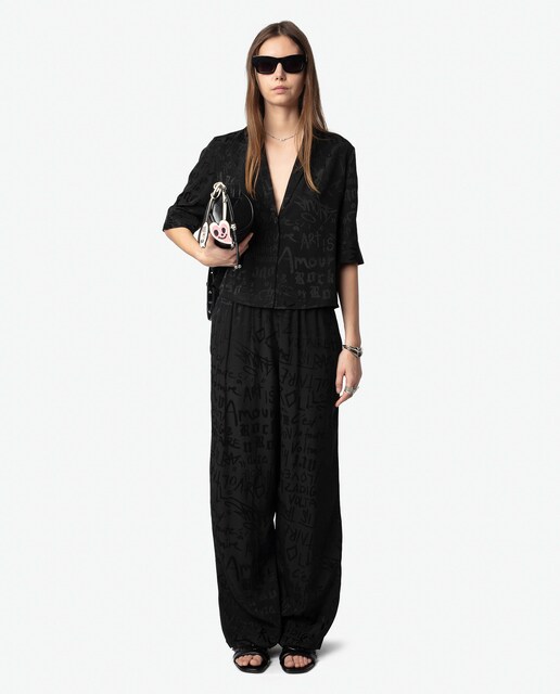Imagen 0 de Pantalón ancho de mujer Pin 100% seda jacquard