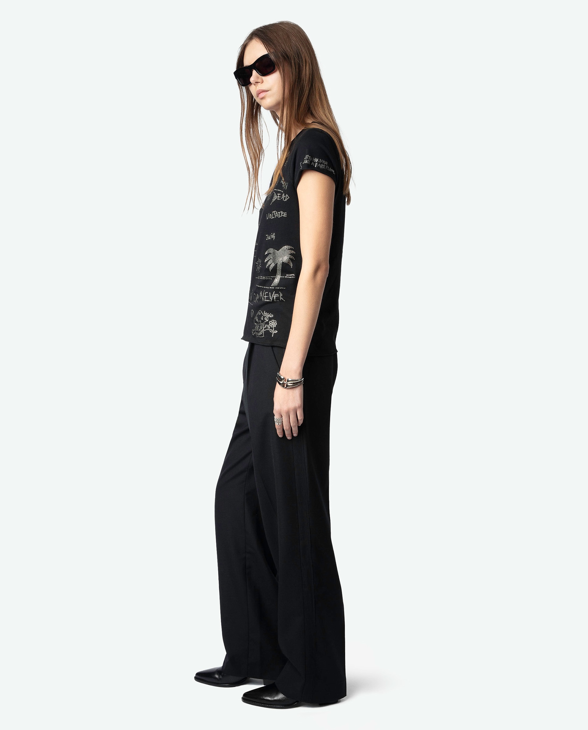 Camiseta tunecina de mujer de manga corta 100% algodón con strass multicolor - Zadig & Voltaire - Negro Negro-3