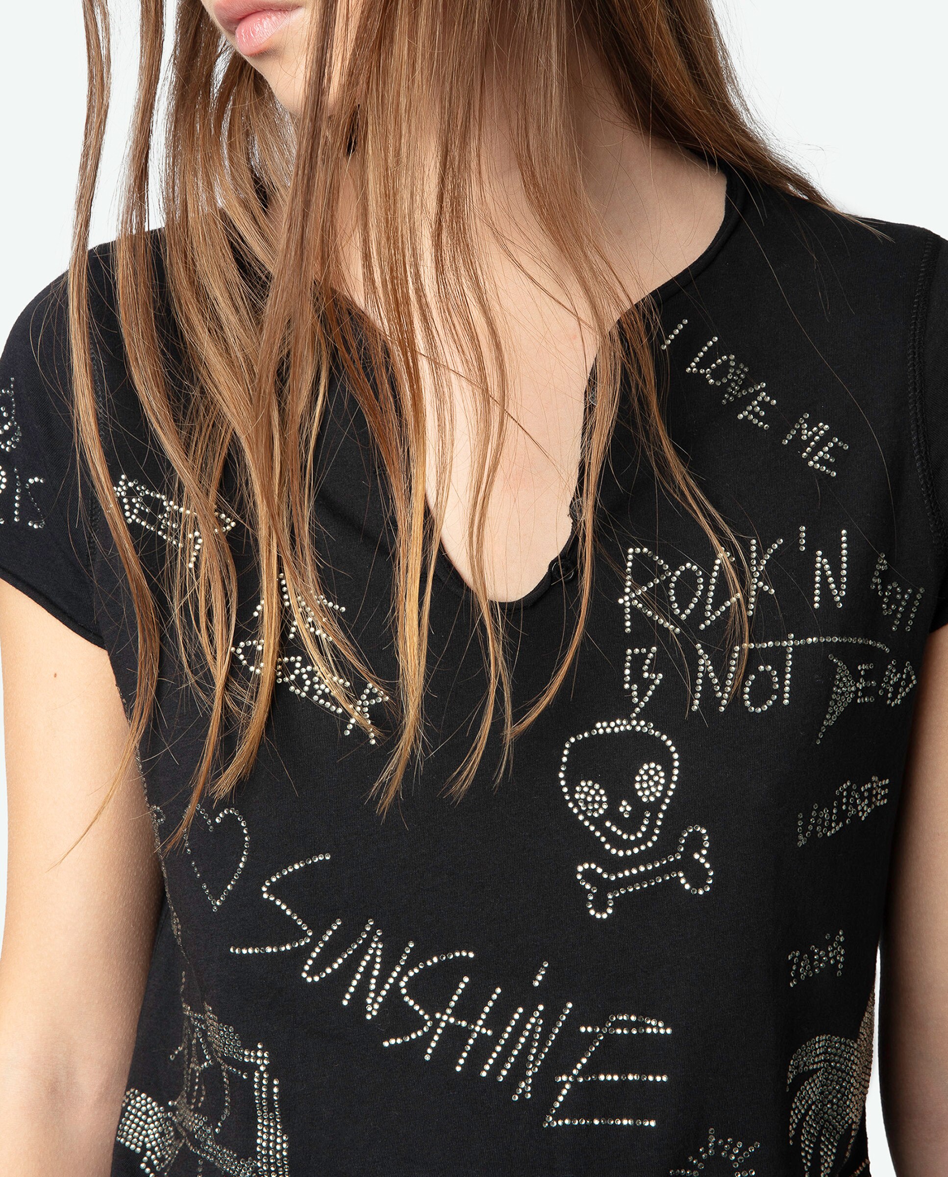Camiseta tunecina de mujer de manga corta 100% algodón con strass multicolor - Zadig & Voltaire - Negro Negro-5