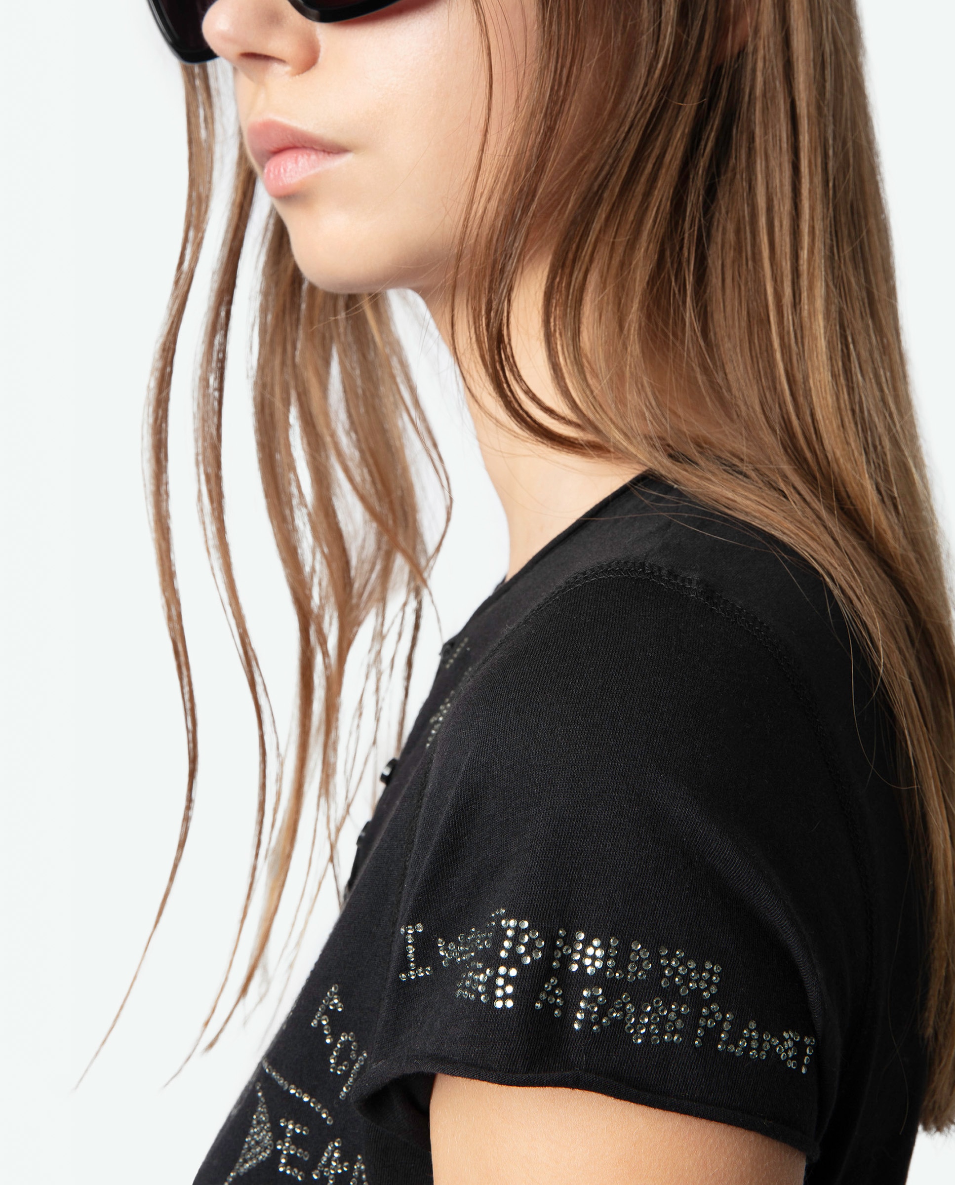 Camiseta tunecina de mujer de manga corta 100% algodón con strass multicolor - Zadig & Voltaire - Negro Negro-6